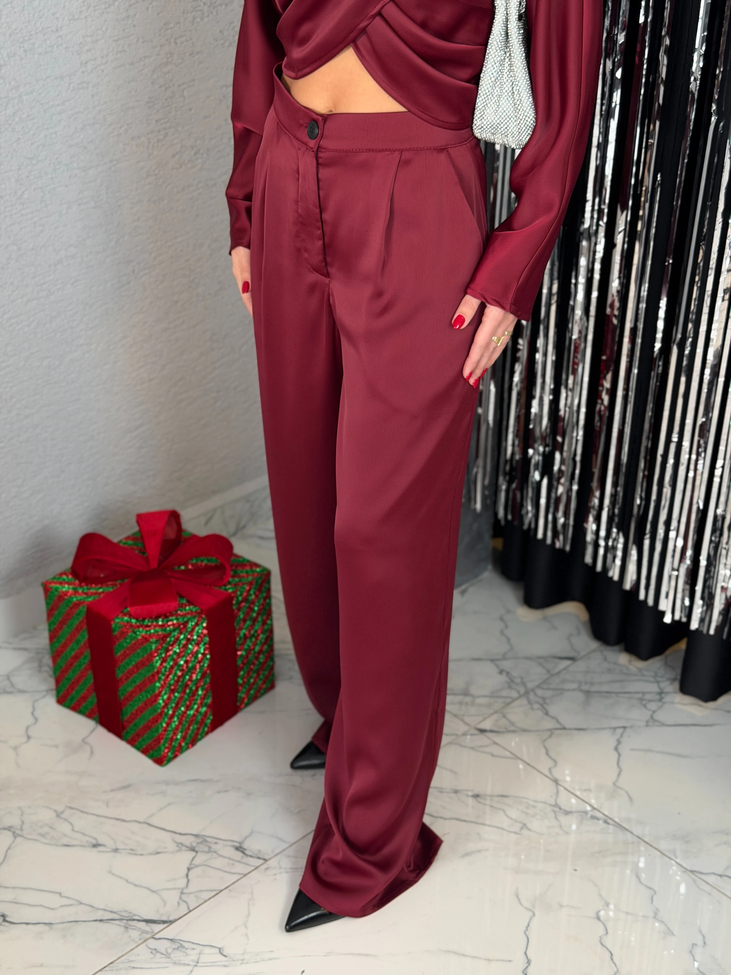 Saten Tasarım Bluz Pantolon Takım (Ön Sipariş)