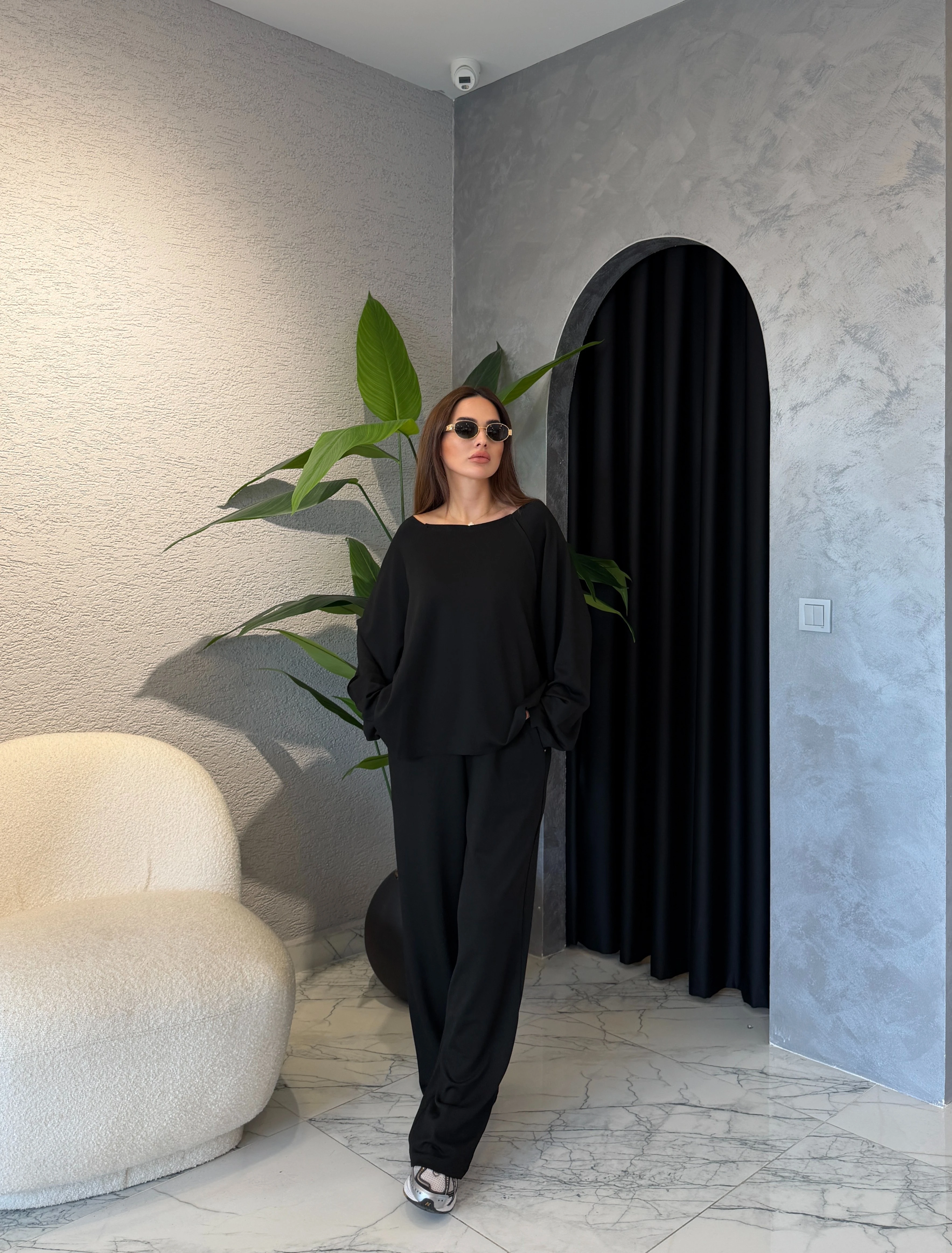 Kesik Yaka Oversize Modal Takım