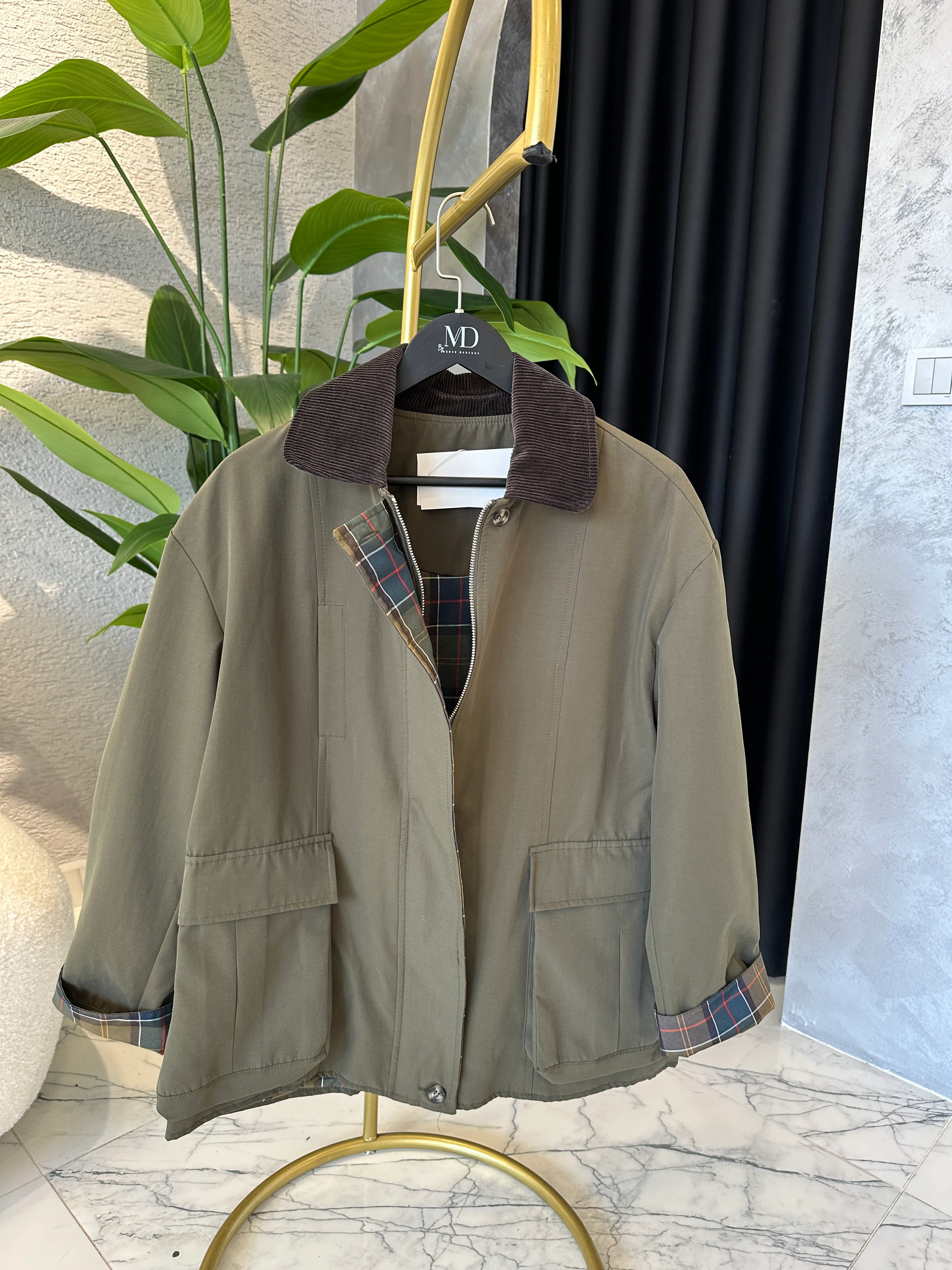 Ekose Astarlı Kadife Yaka Premium Ceket 