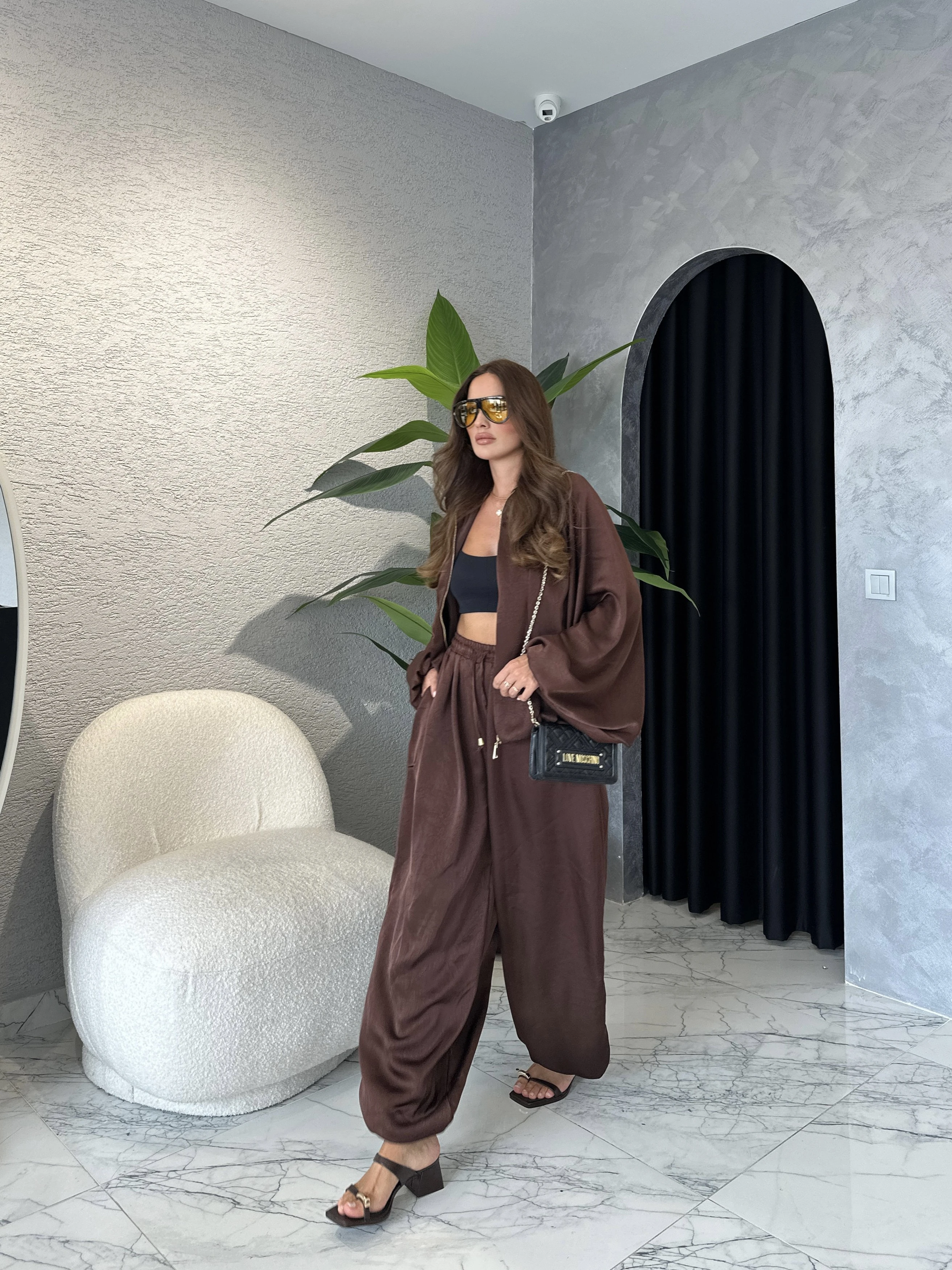 Saten Bomber Ceket Pantolon Takım