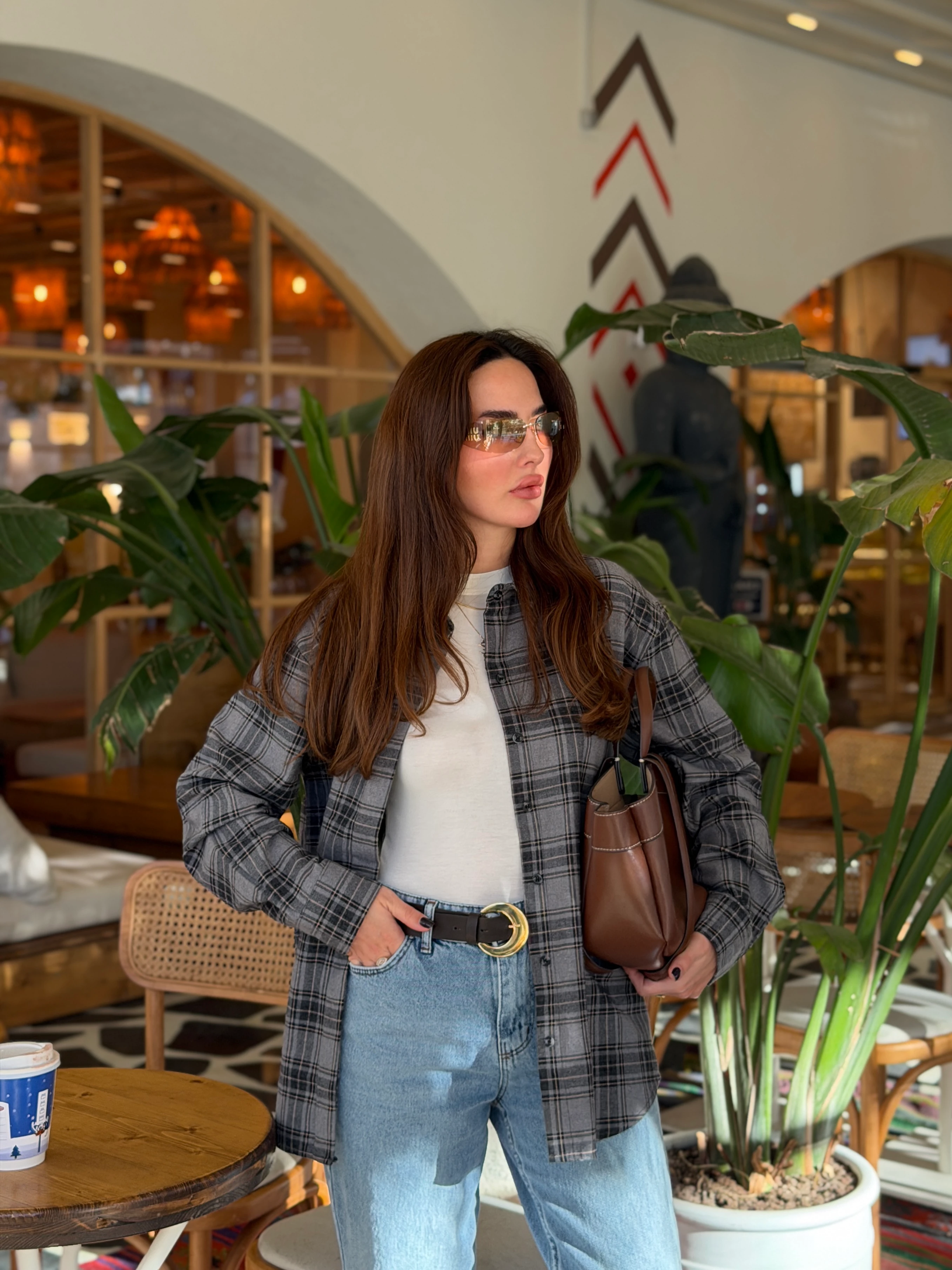 Ekose Desen Gömlek  - Gri