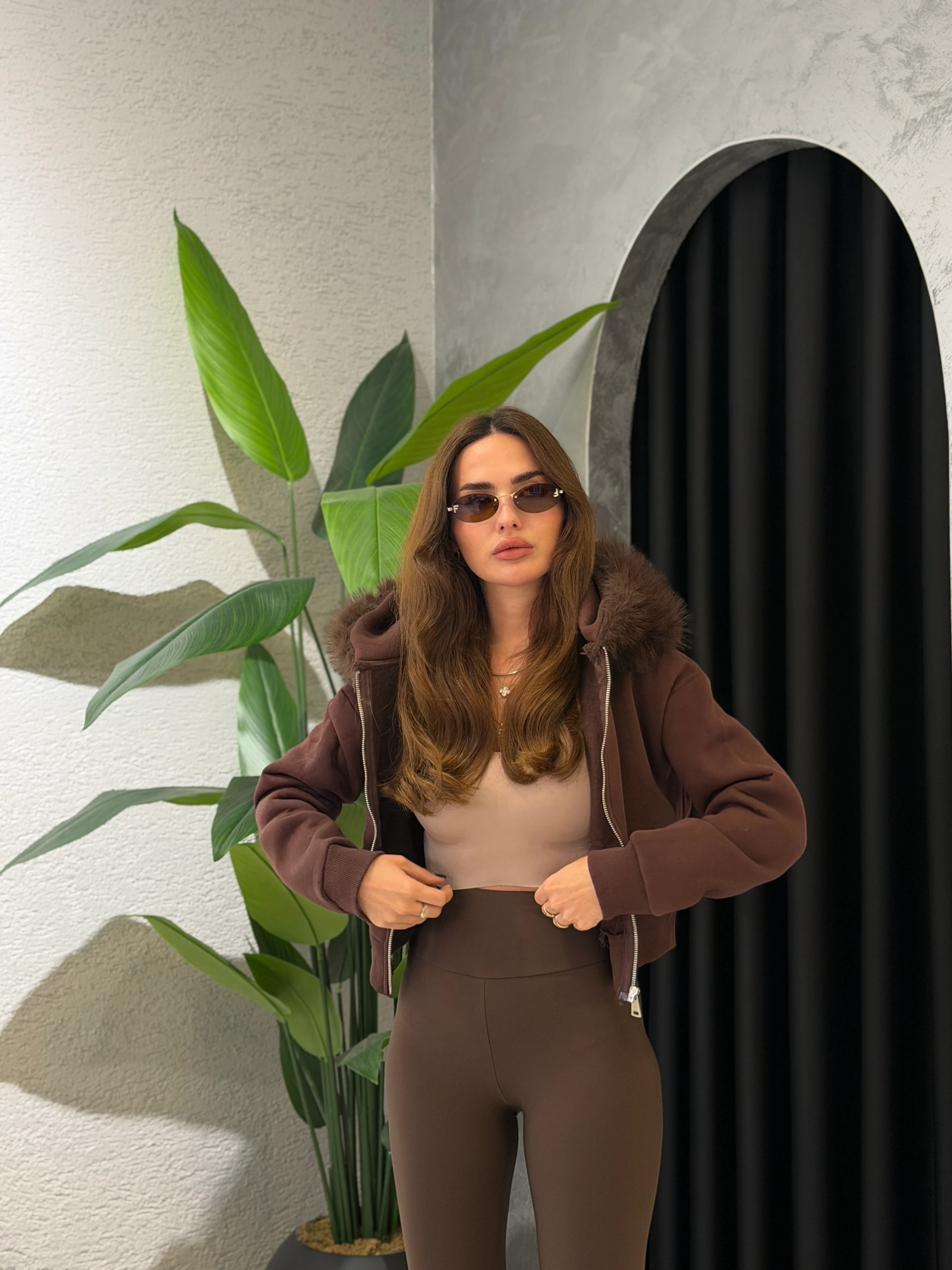 Kürk Detay İçi Şardonlu Kapüşonlu Hırka