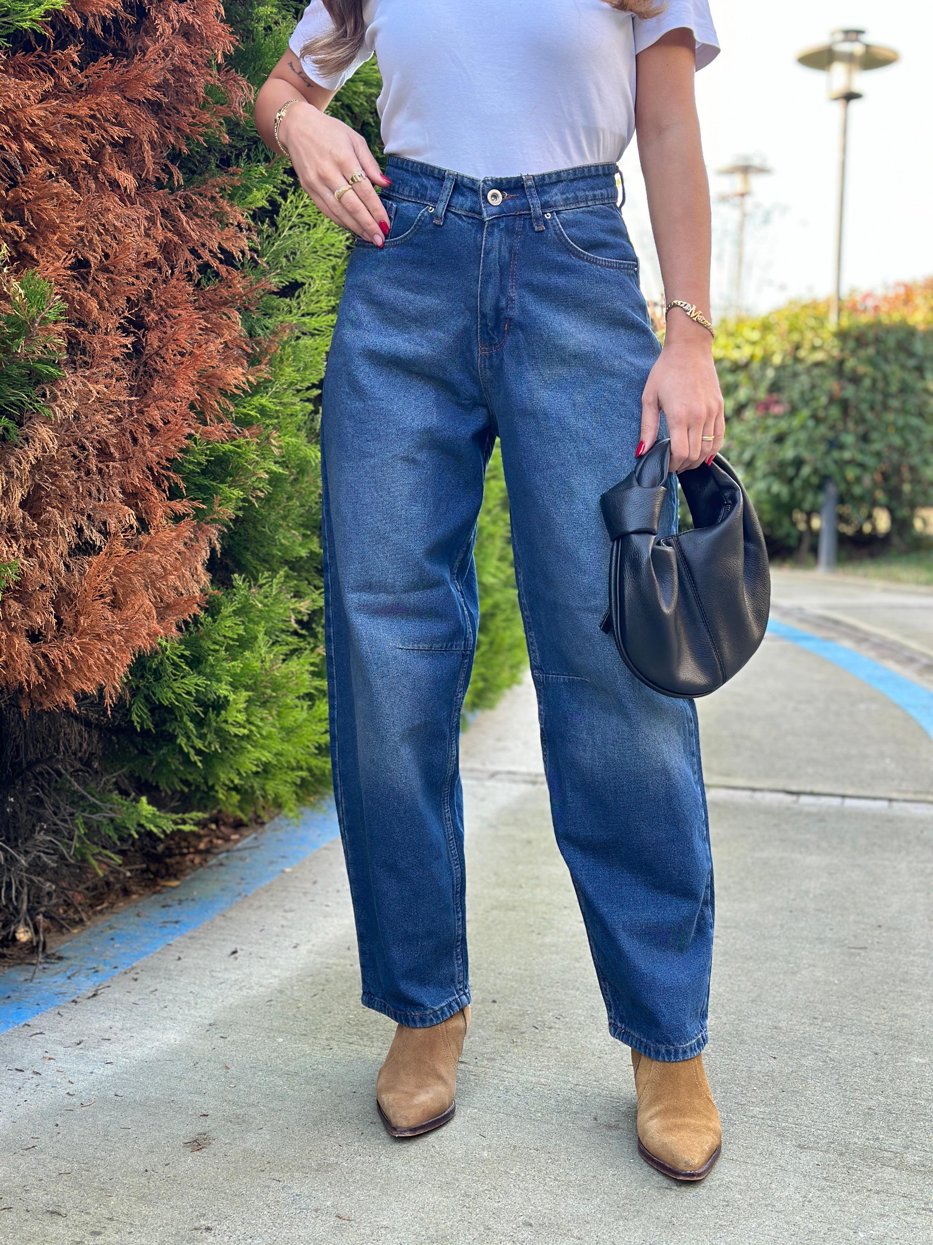 Taşlaşmış İndigo Mavisi Balon Jean
