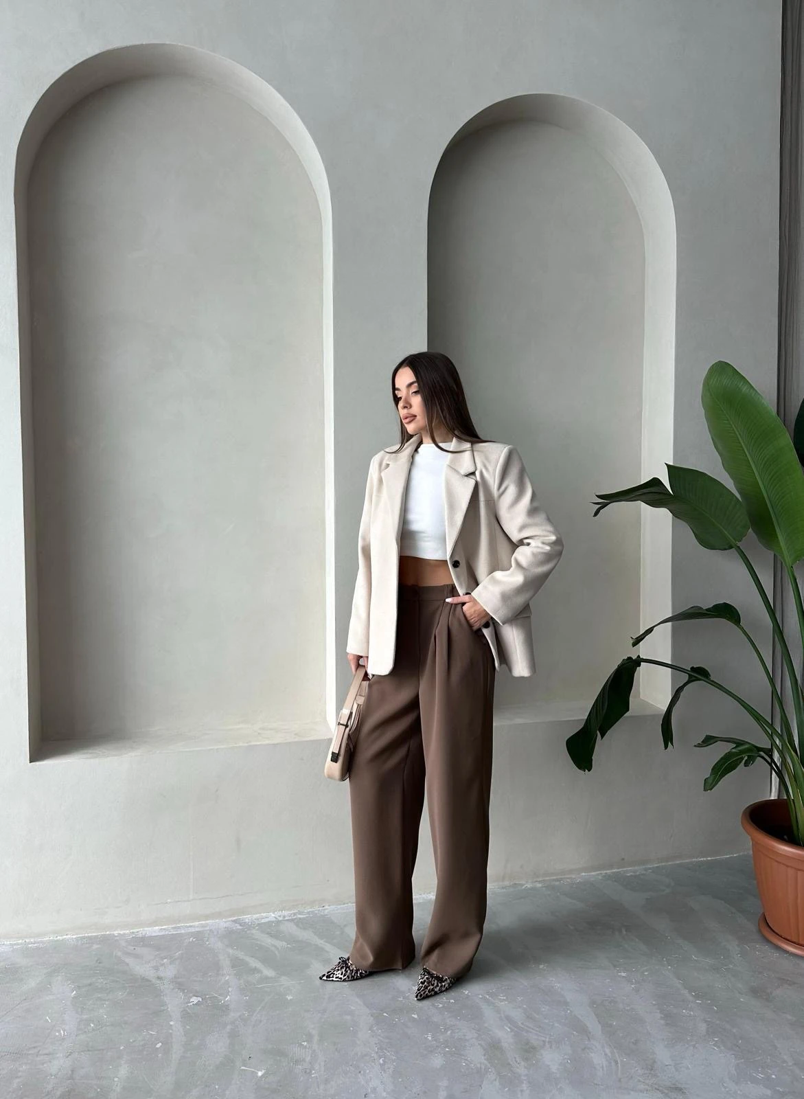 Krem Premium Kaşe Blazer Ceket