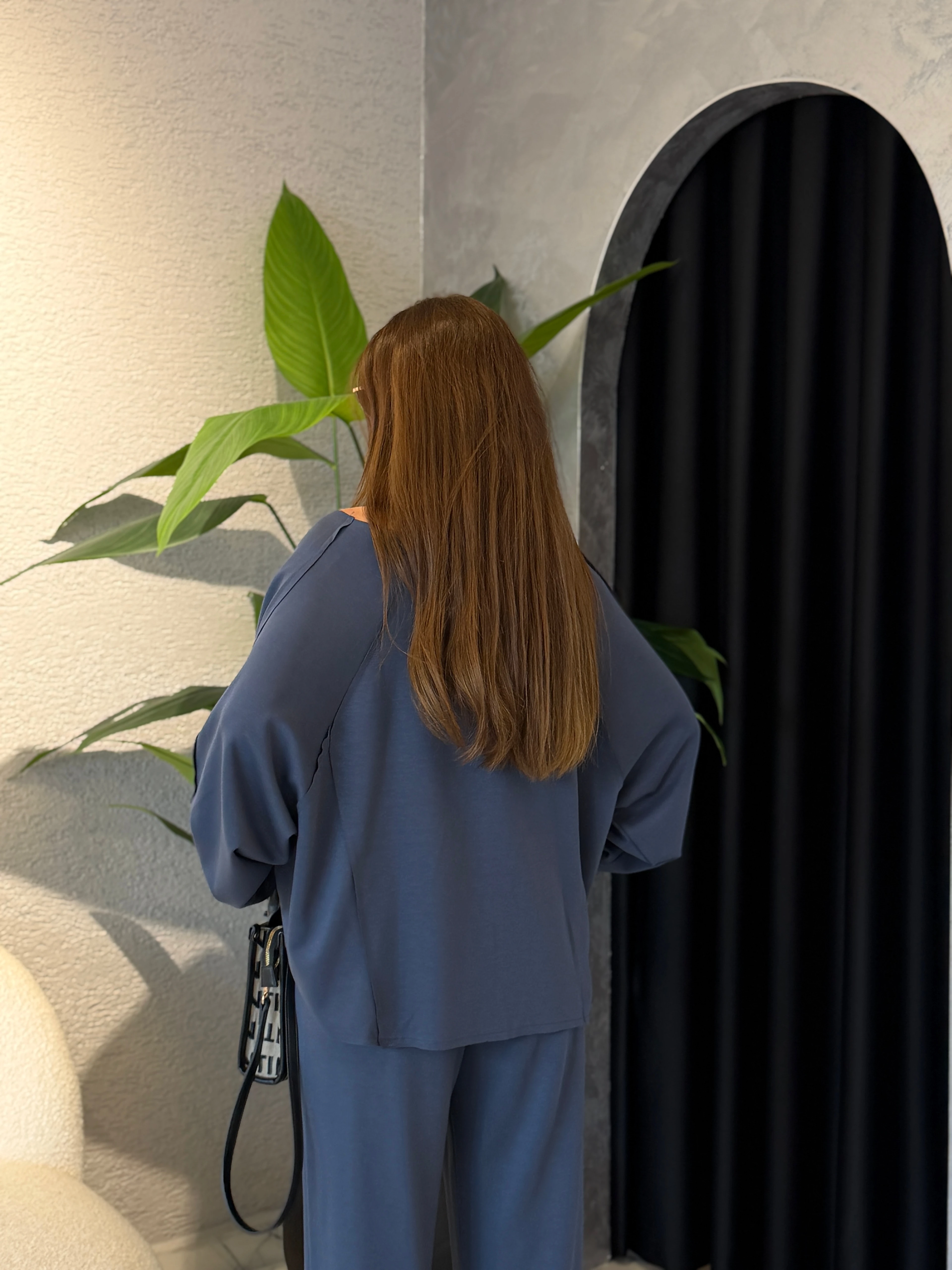 Kesik Yaka Oversize Modal Takım