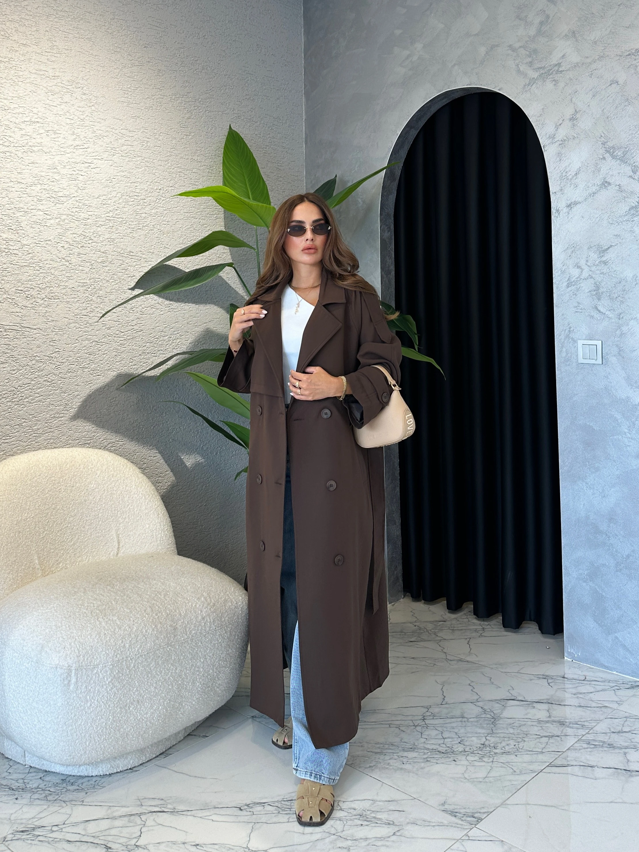 ZR Model Premium Uzun Trenckot  - Acı Kahve