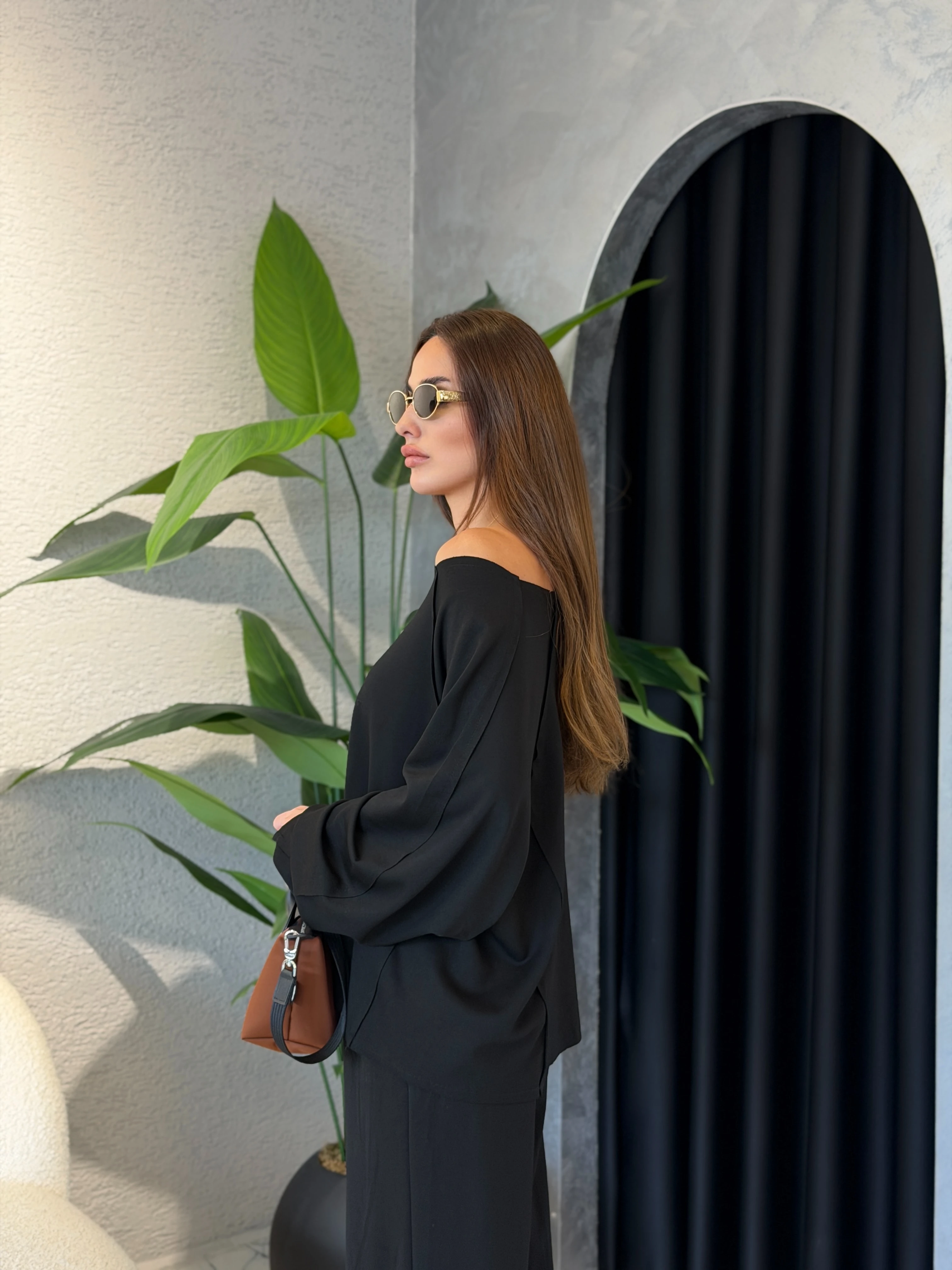 Kesik Yaka Oversize Modal Takım