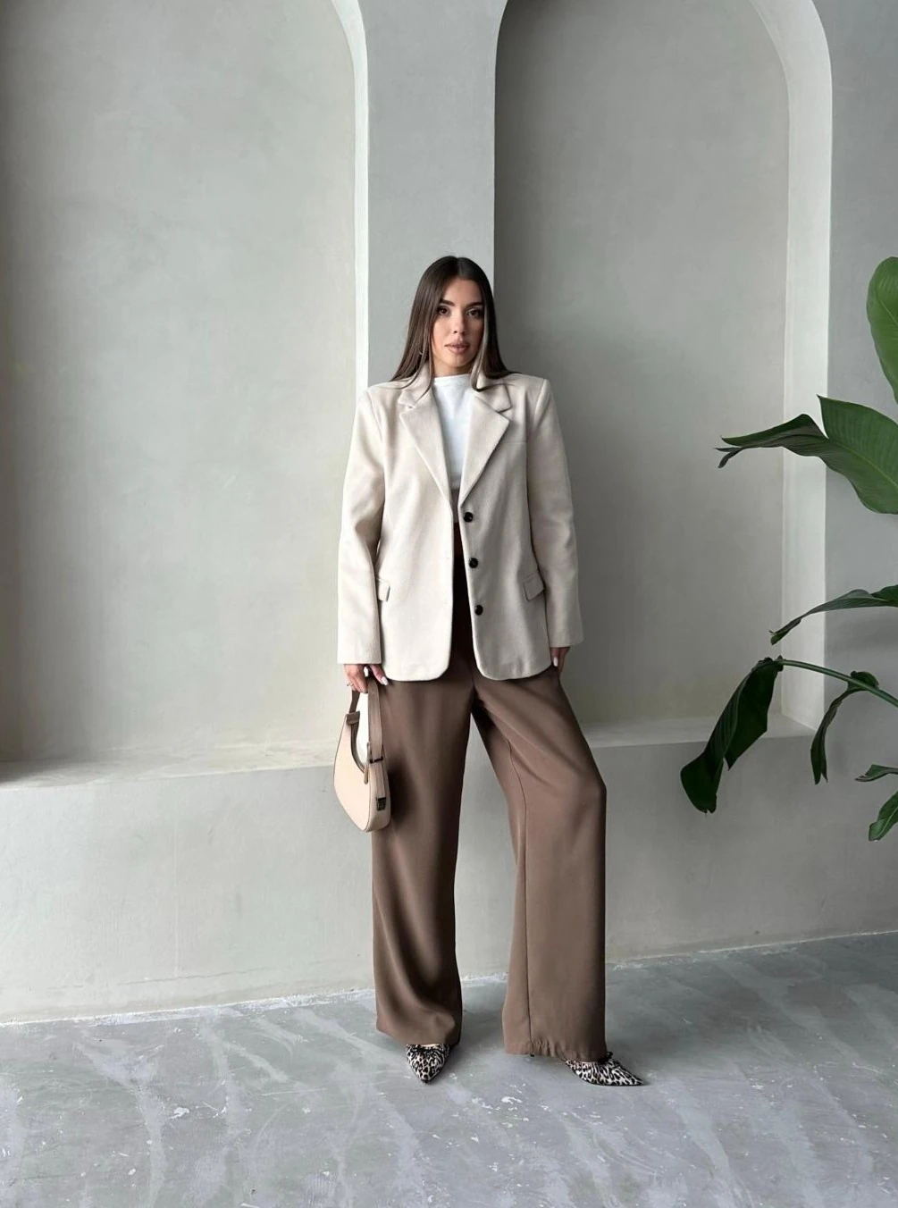 Krem Premium Kaşe Blazer Ceket