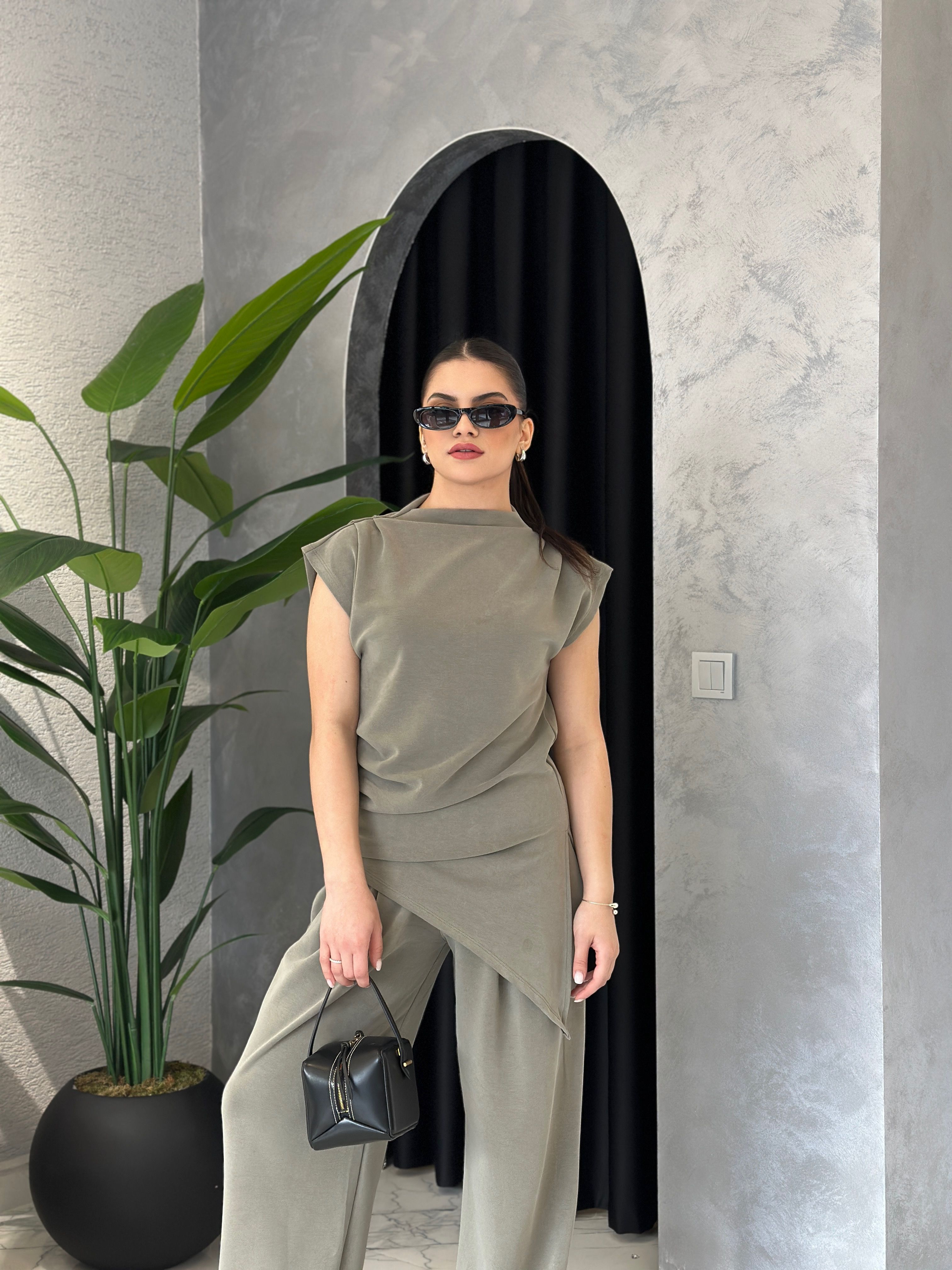 Dokulu Modal Kumaş Tasarım Bluz Pantolon Takım