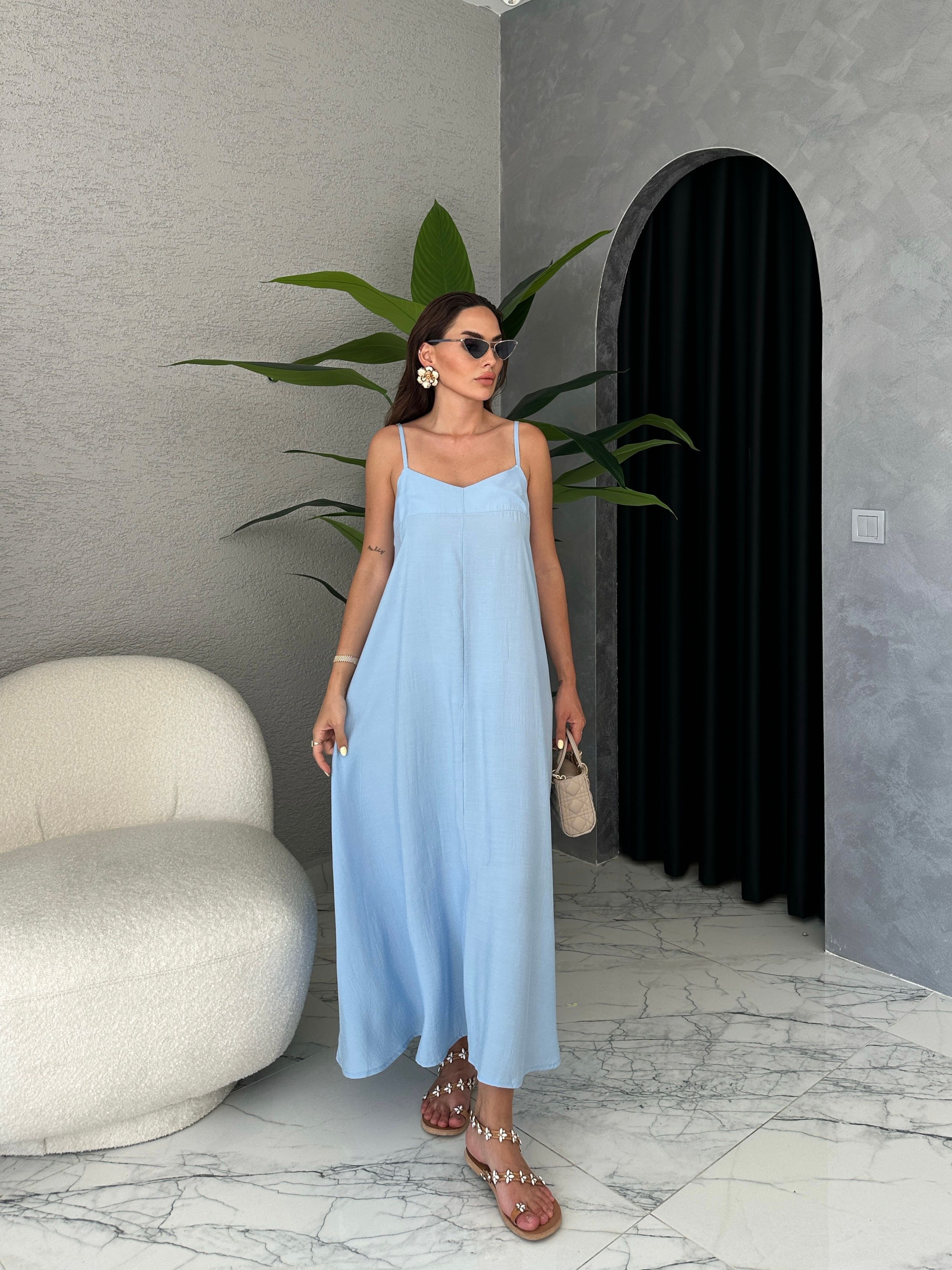 Tencel Modal Ayarlanabilir Askılı Elbise - Bebe Mavisi