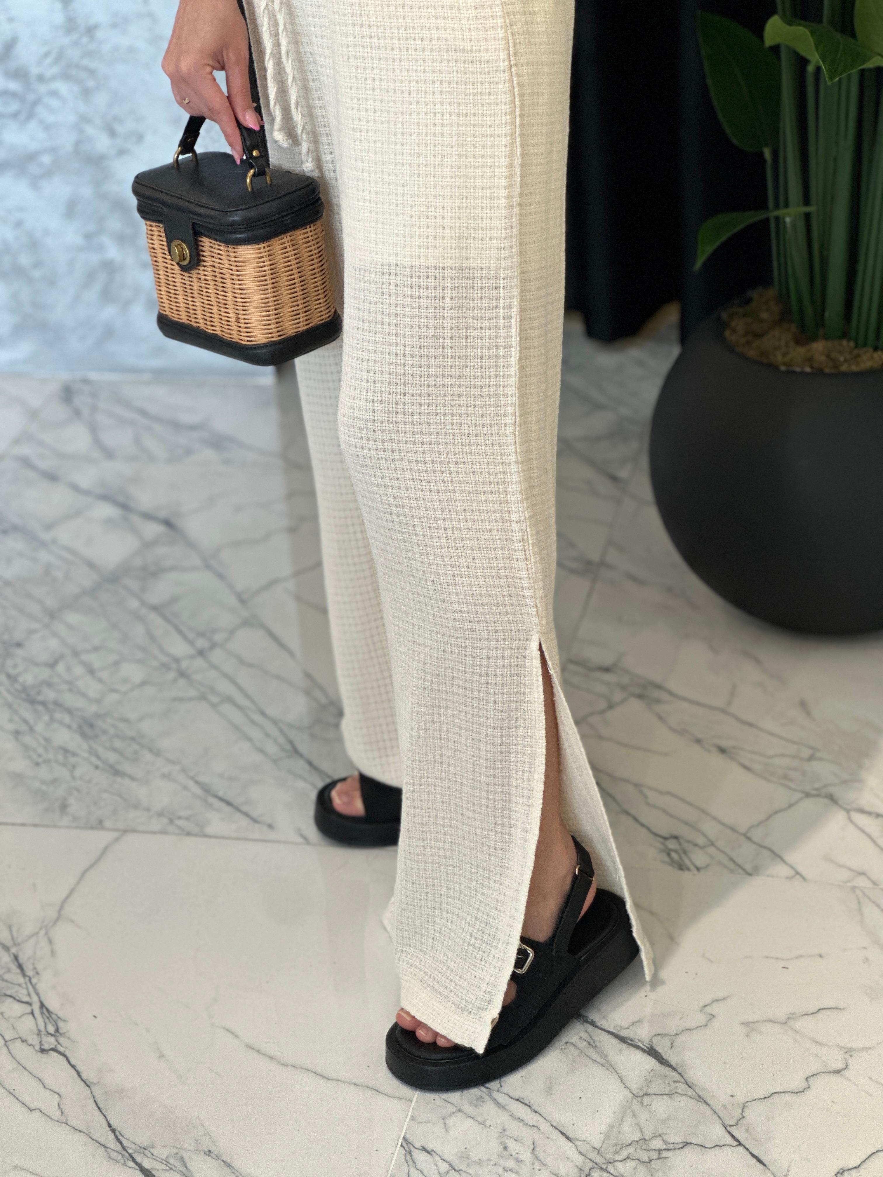 İnci Detay Büstiyer Yırtmaç Paça Pantolon Beachwear Örme Takım