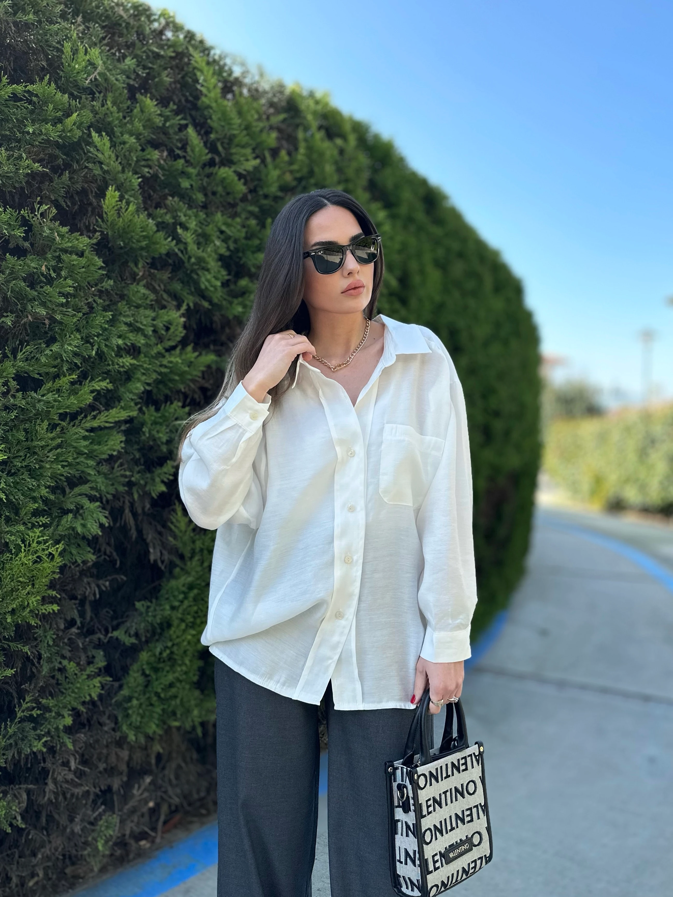 Ekru Düşük Omuz Modal Gömlek