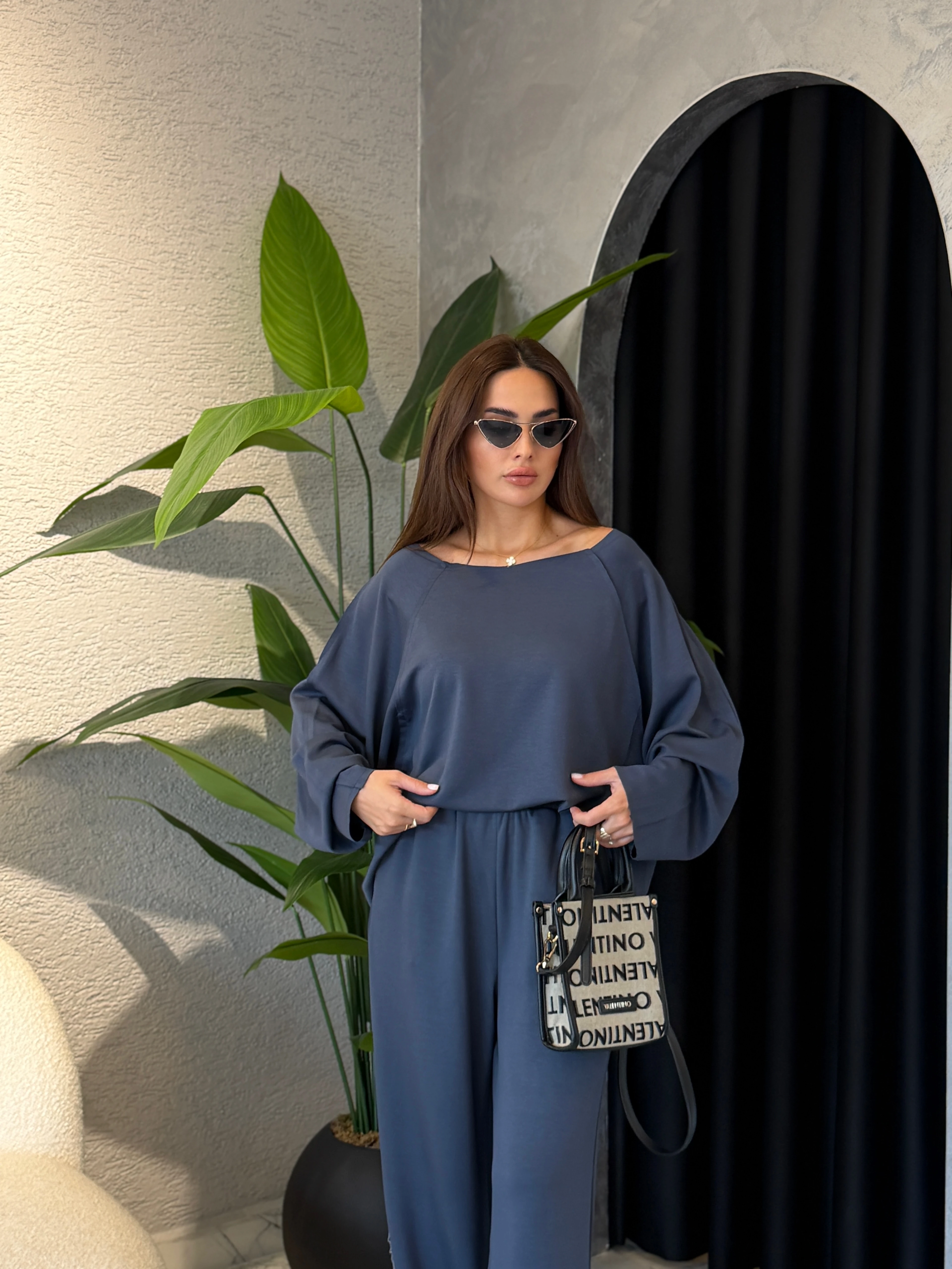 Kesik Yaka Oversize Modal Takım