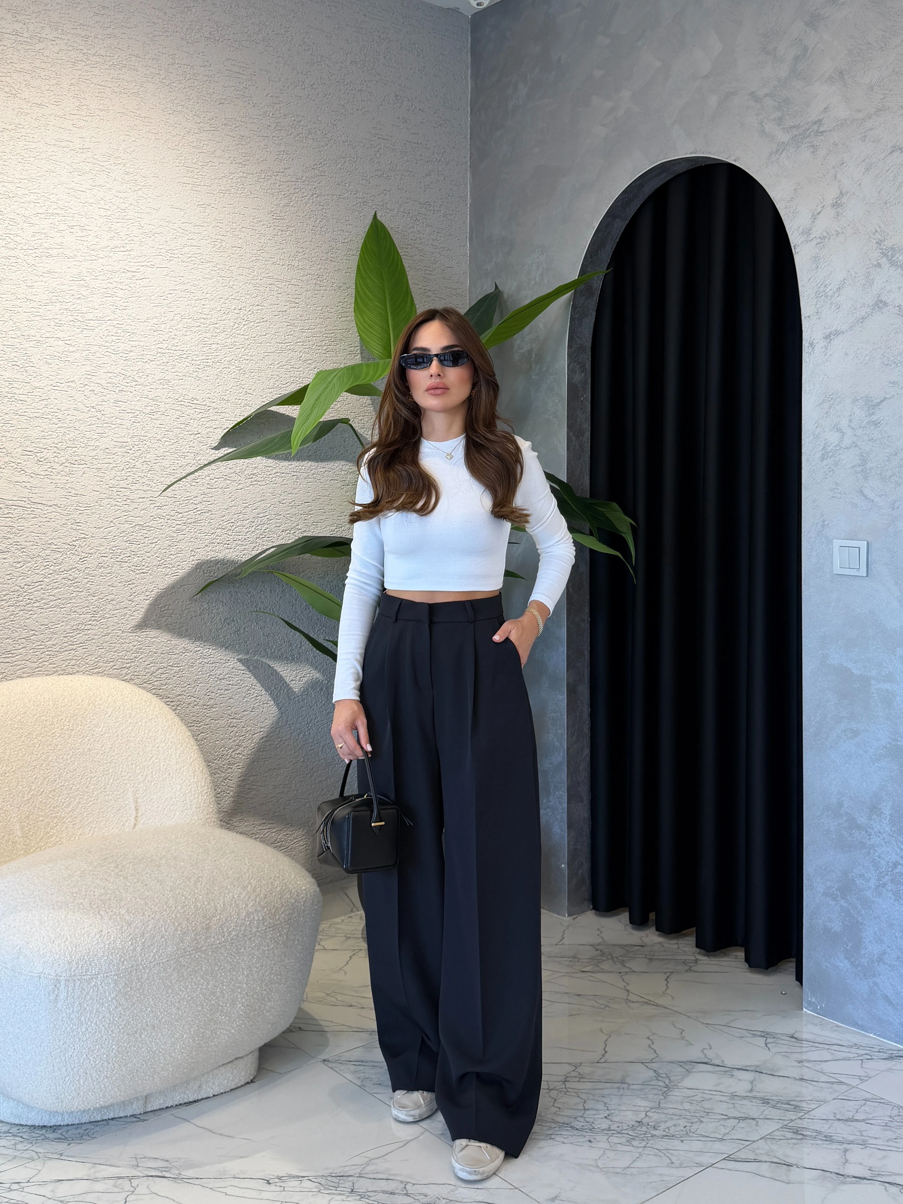 Duble Kumaş Palazzo Pantolon  - Siyah