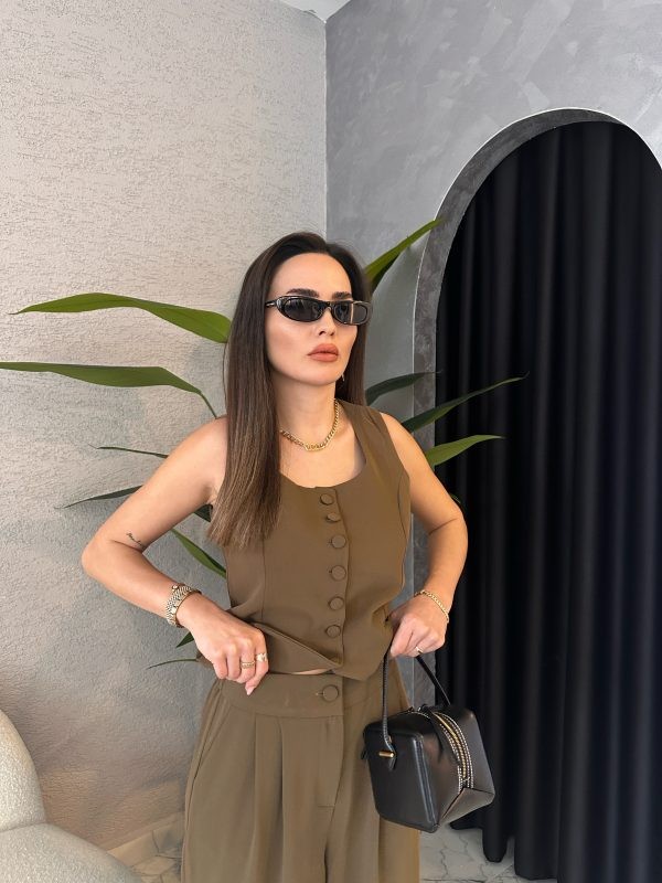 Kumaş Düğmeli Premium Yelekli Takım