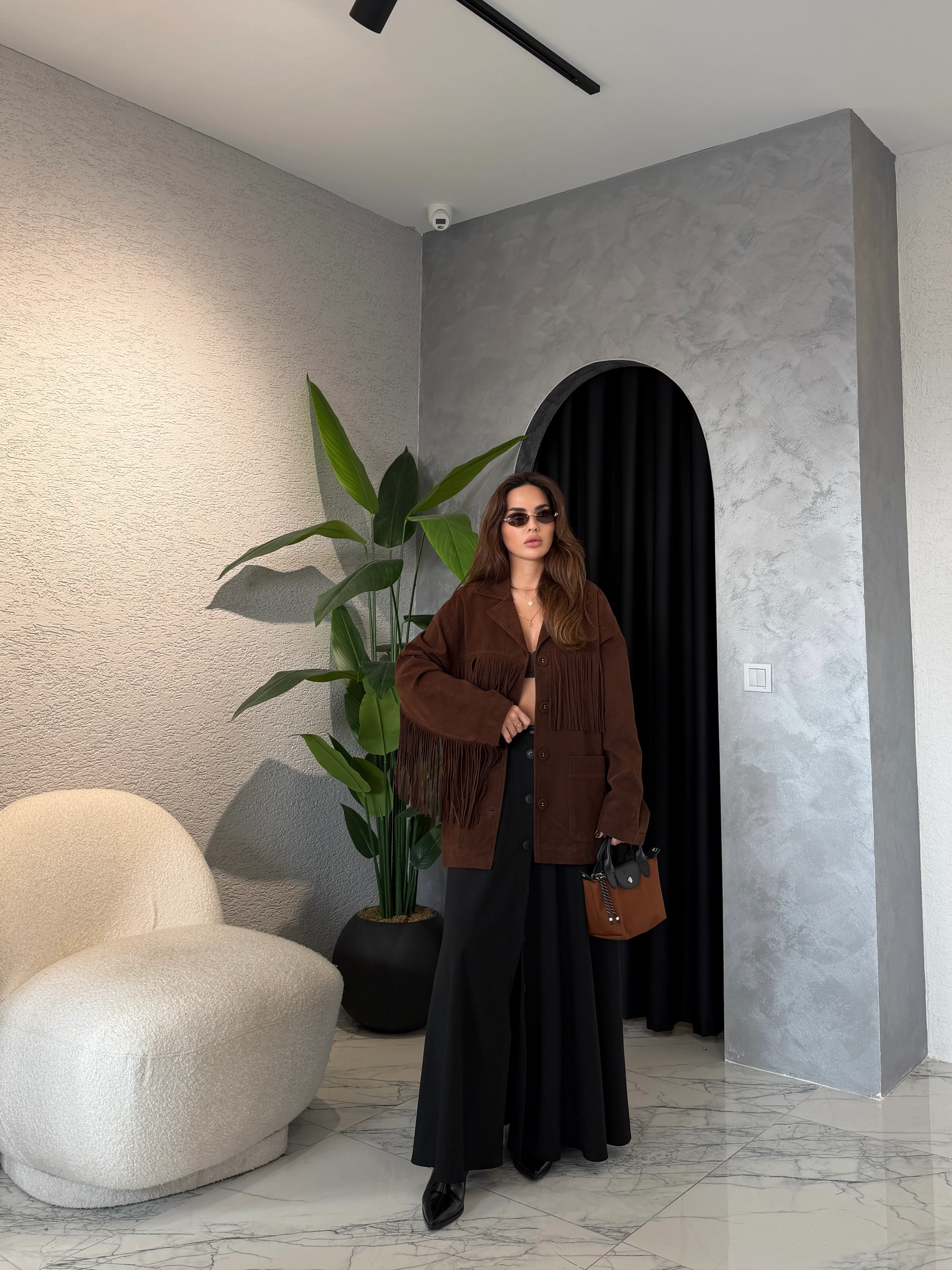 Püskül Detaylı Premium Süet Ceket