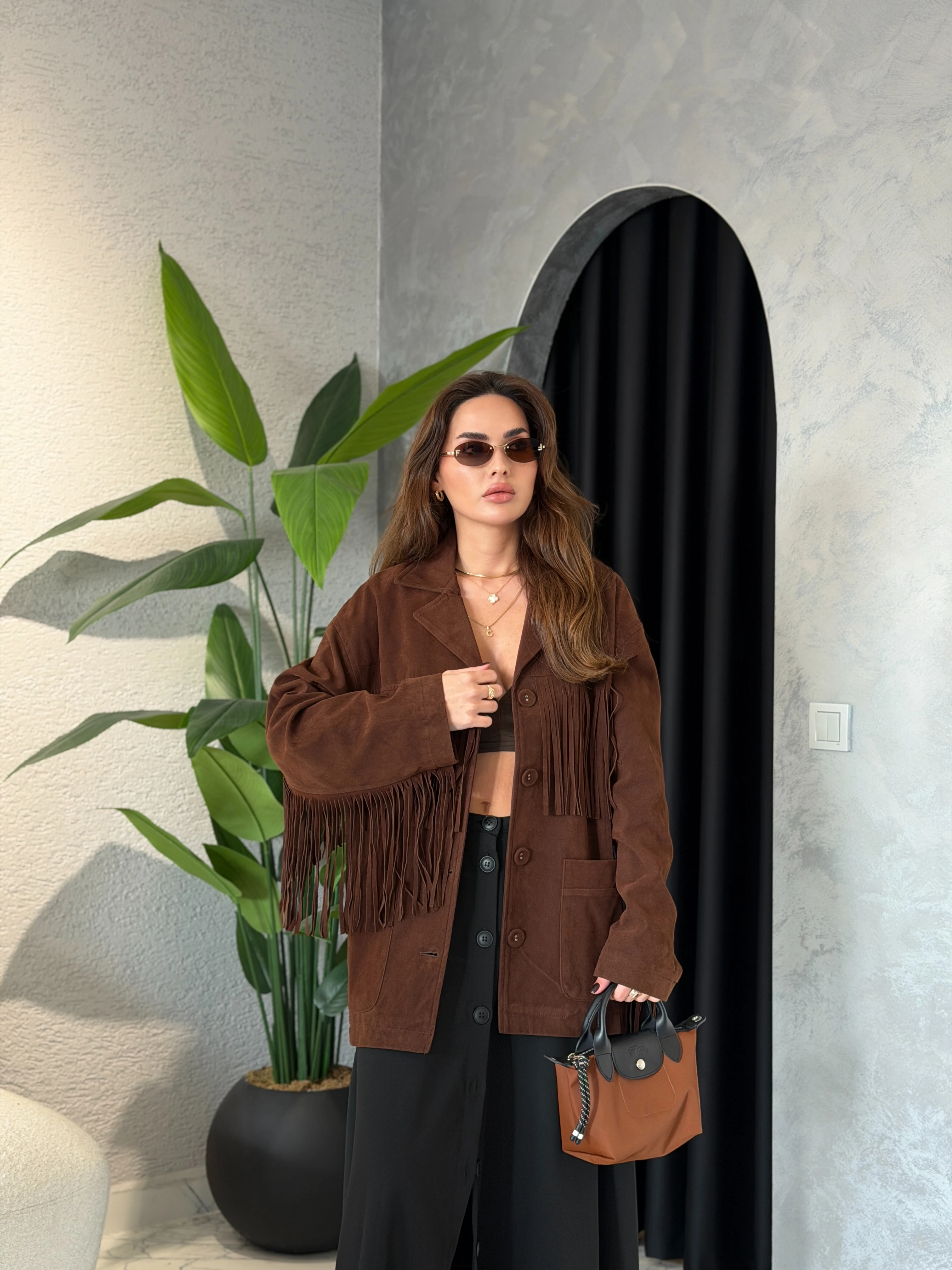 Püskül Detaylı Premium Süet Ceket