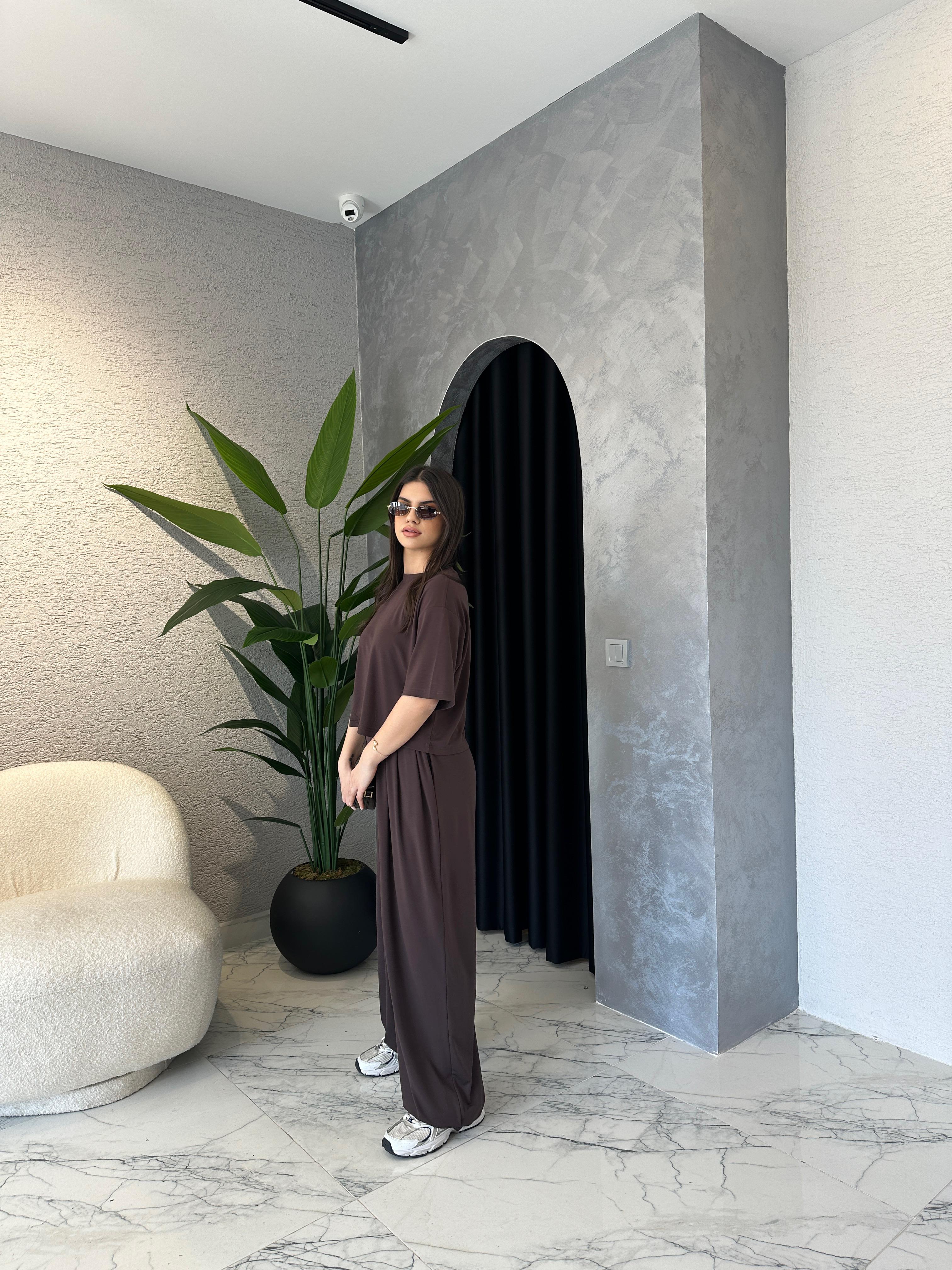Modal Kumaş Pileli Pantolon Tişört Takım