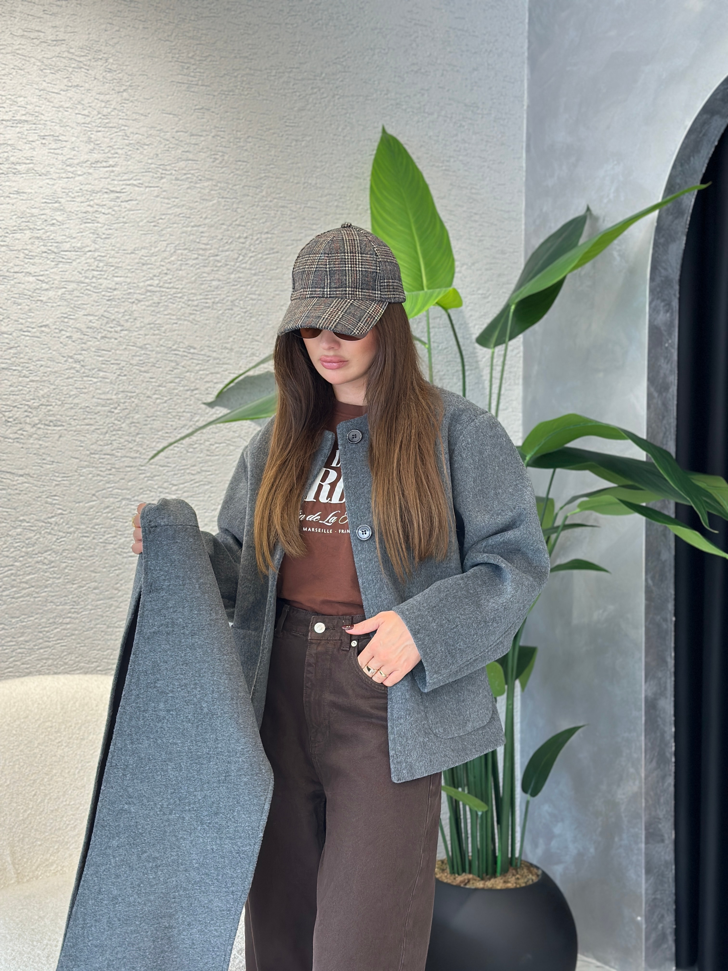 Kaşe Çıkarılabilir Atkı Detaylı Mont 