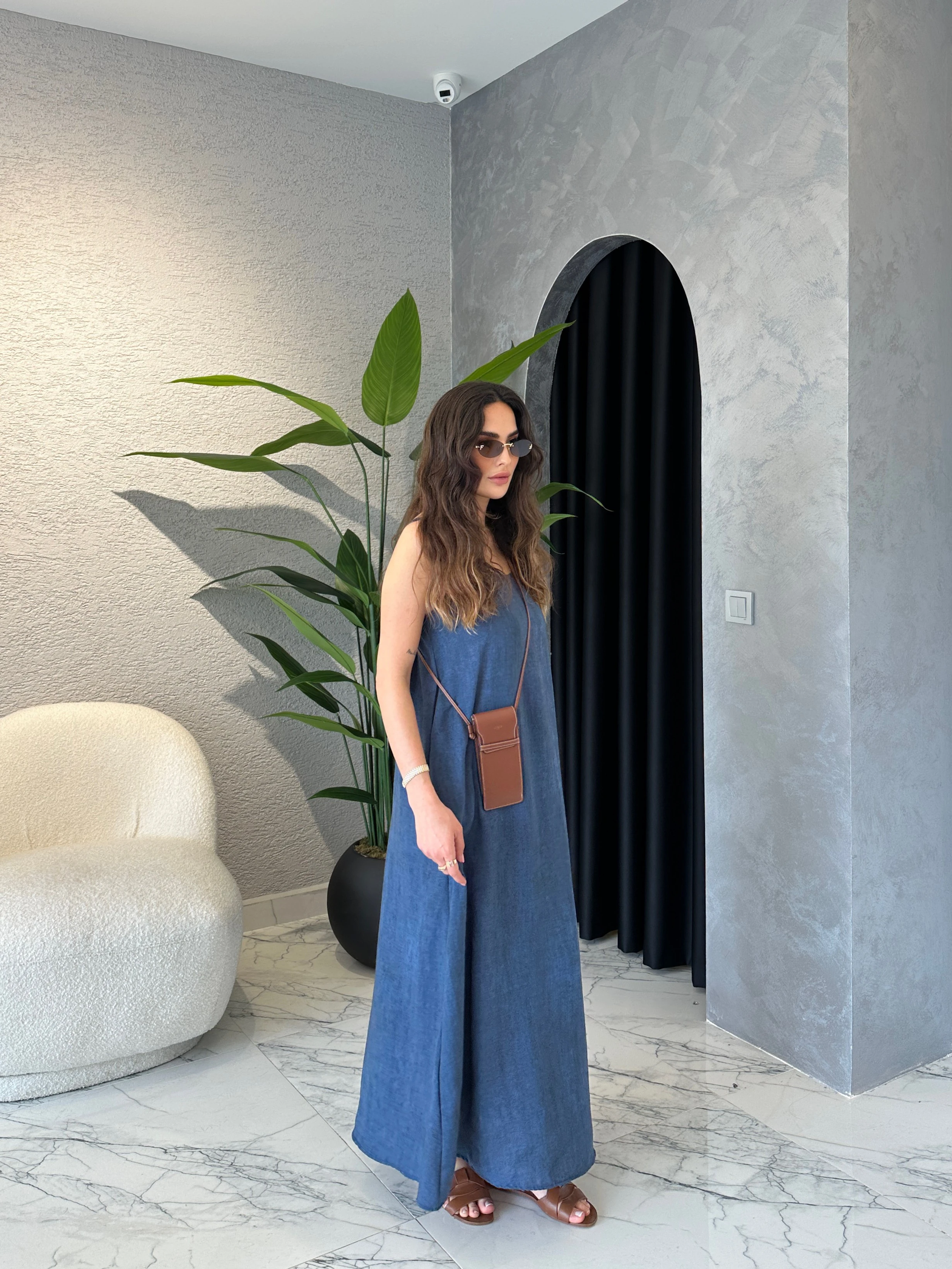 Bolerolu Pamuklu Askılı Bohem Elbise 