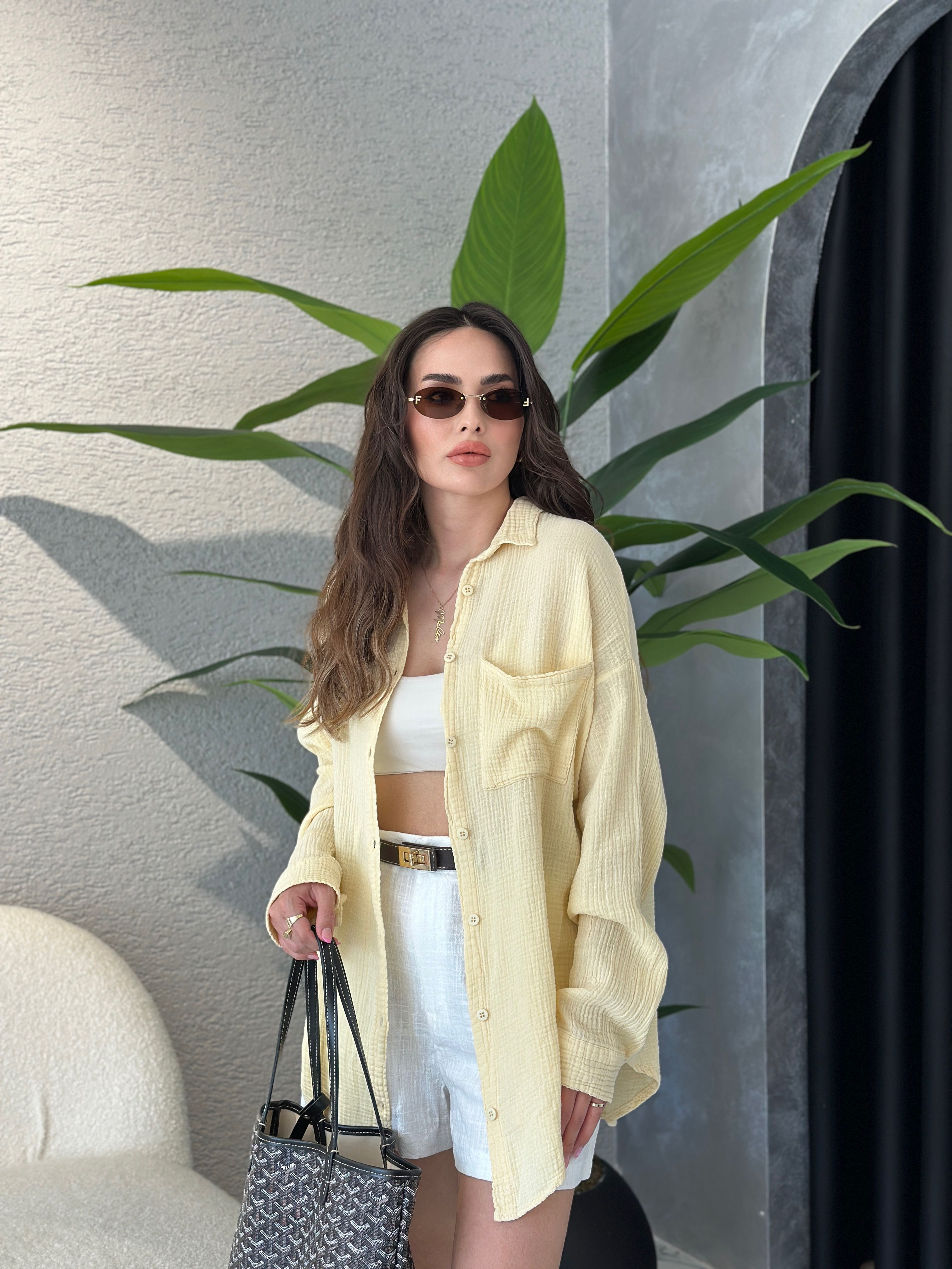 Müslin Kumaş Oversize Gömlek - Butter Yellow