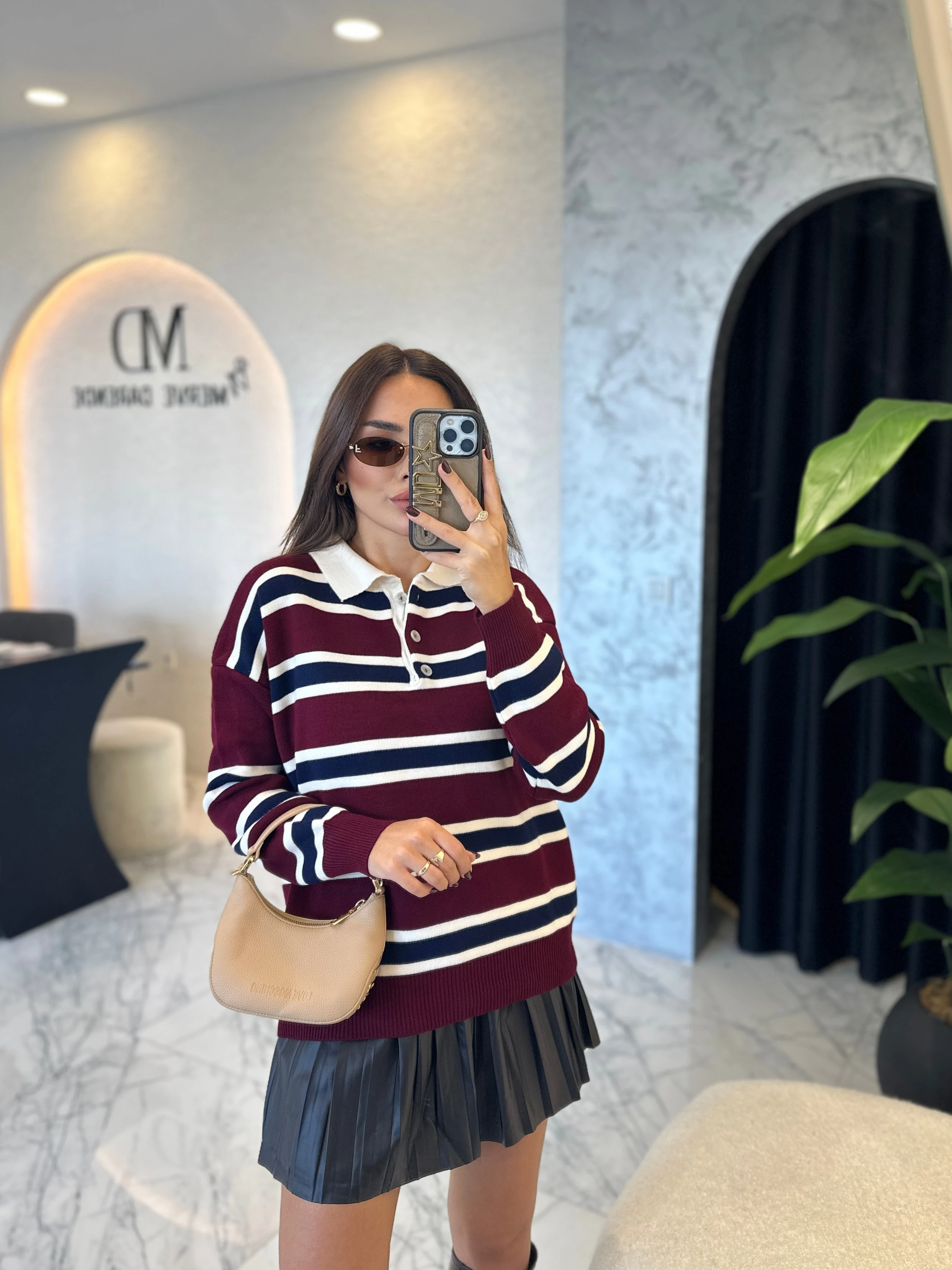 Polo Yaka Çizgili Kazak