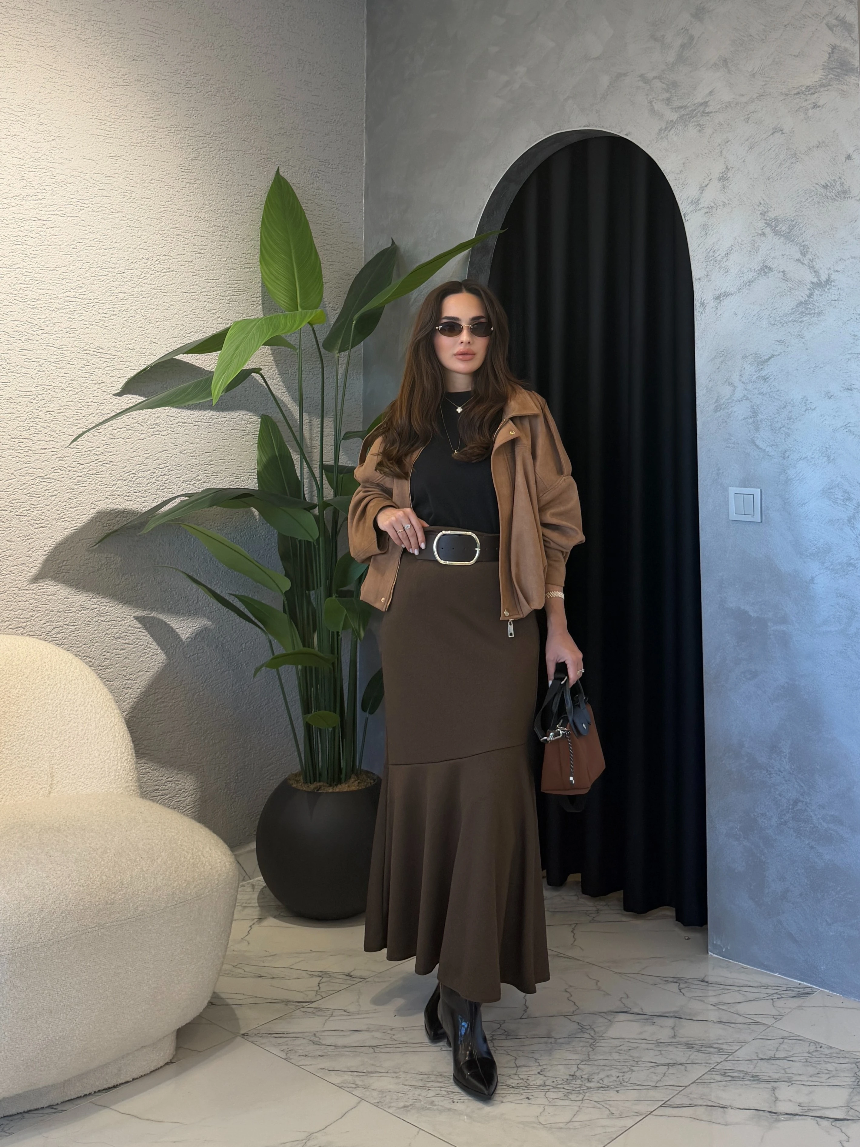 Volan Detaylı Kemerli Etek