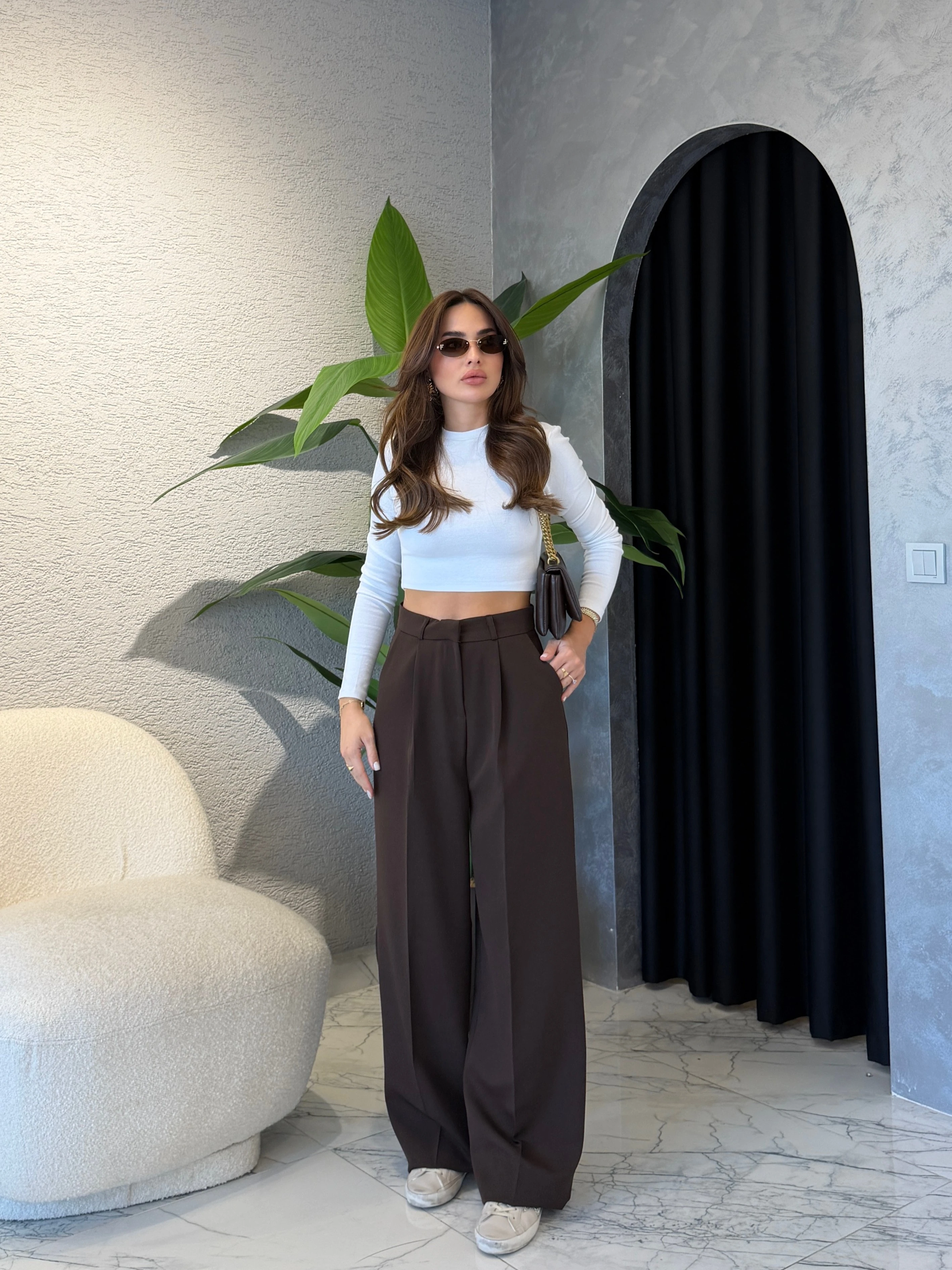 Duble Kumaş Palazzo Pantolon  - Acı Kahve