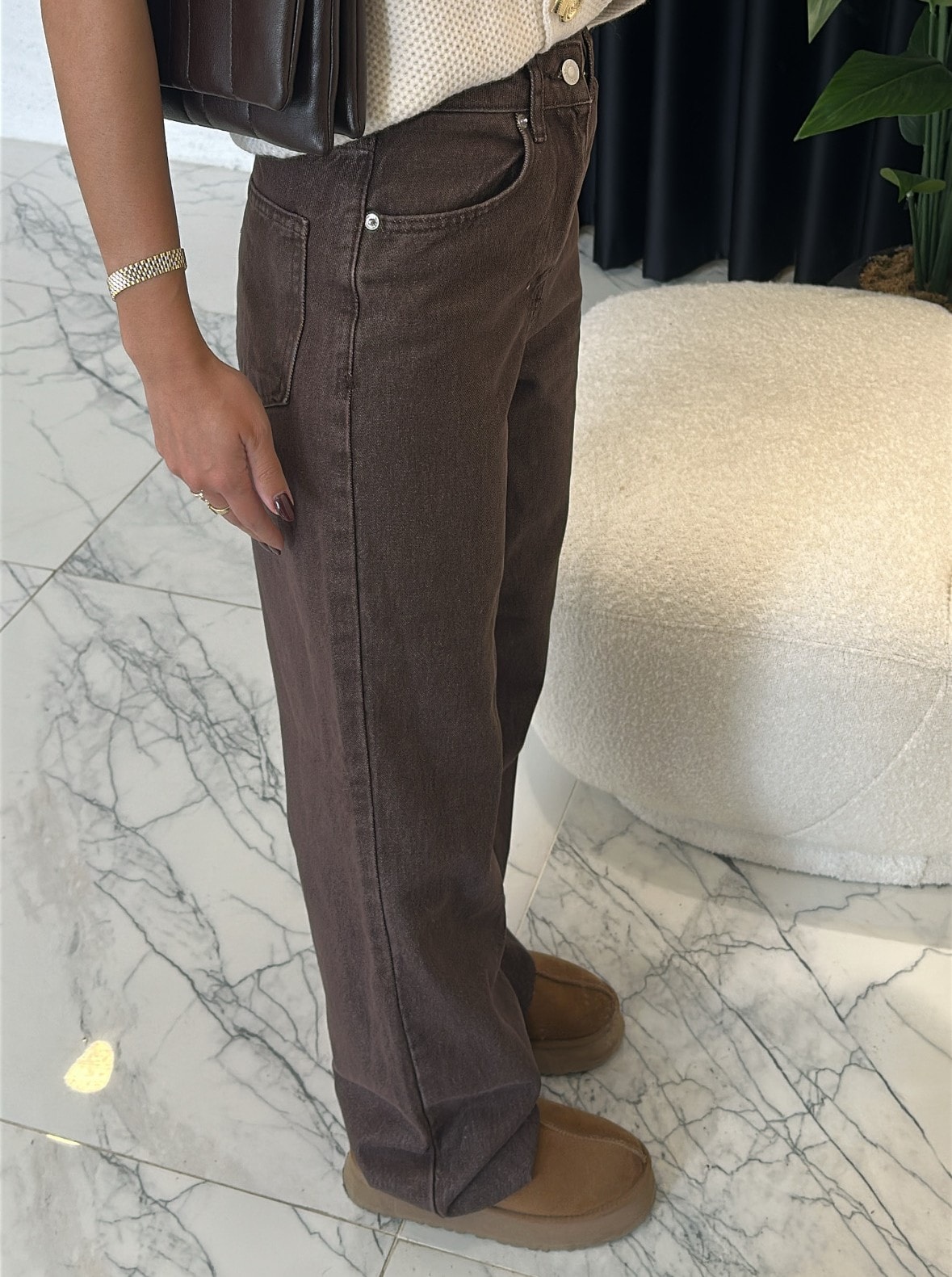 ZR Model Kahverengi Yüksek Bel Wide Leg Jean 