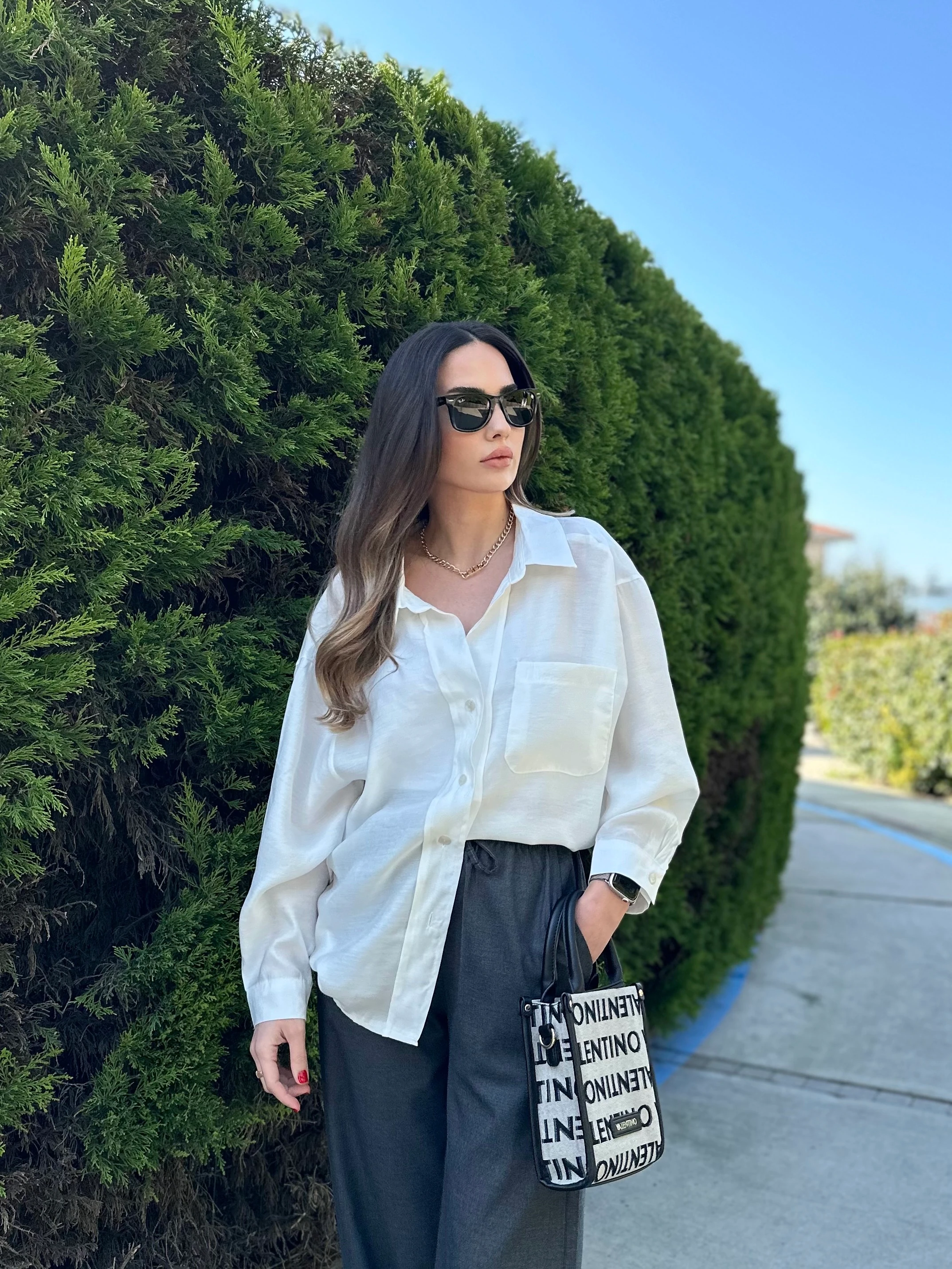 Ekru Düşük Omuz Modal Gömlek - Standart