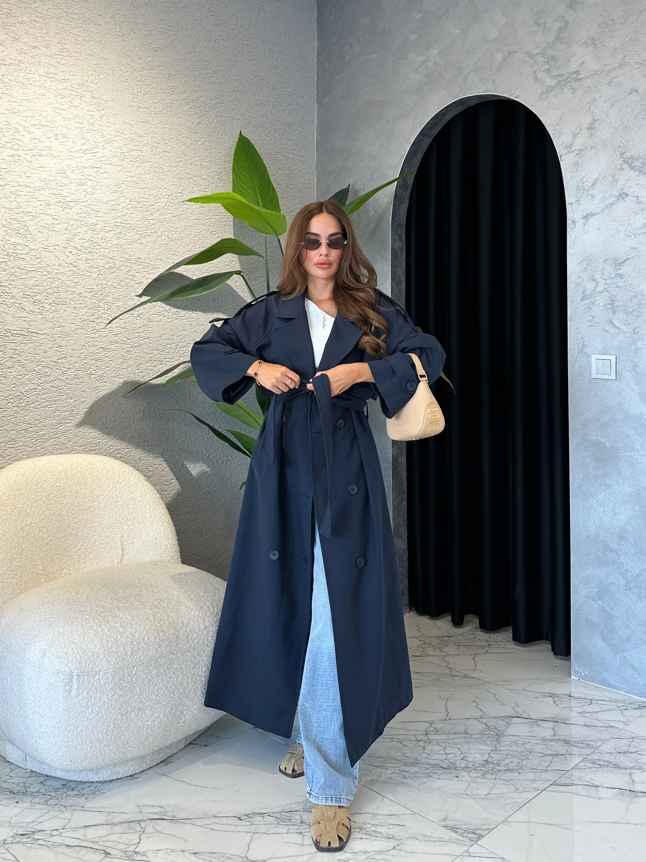 ZR Model Premium Uzun Trenckot  - Lacivert