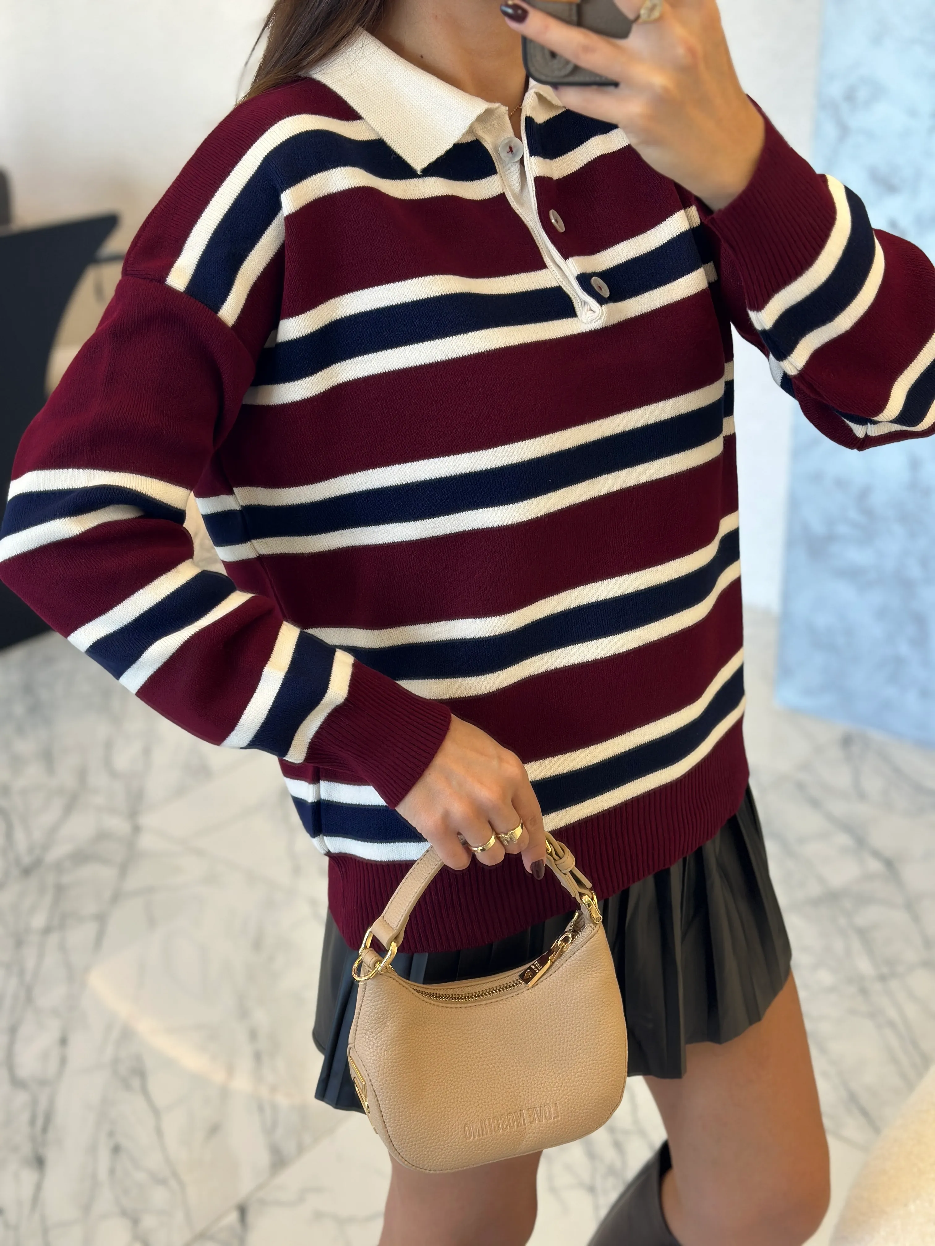 Polo Yaka Çizgili Kazak