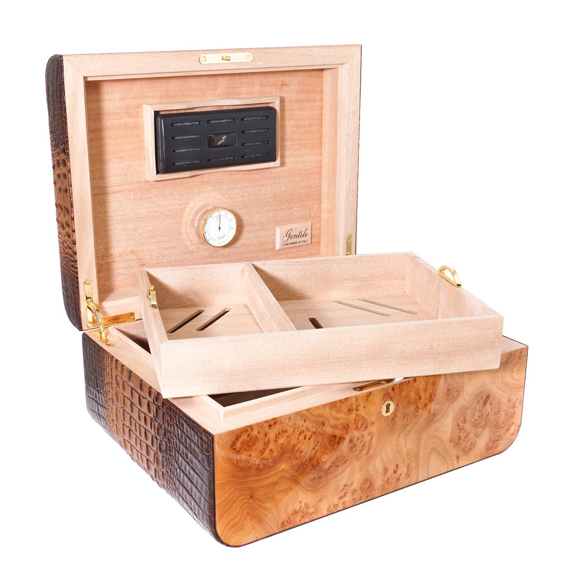 Gentili Emilio Braunes Leder +
  Humidor aus Holzfurnier 373021