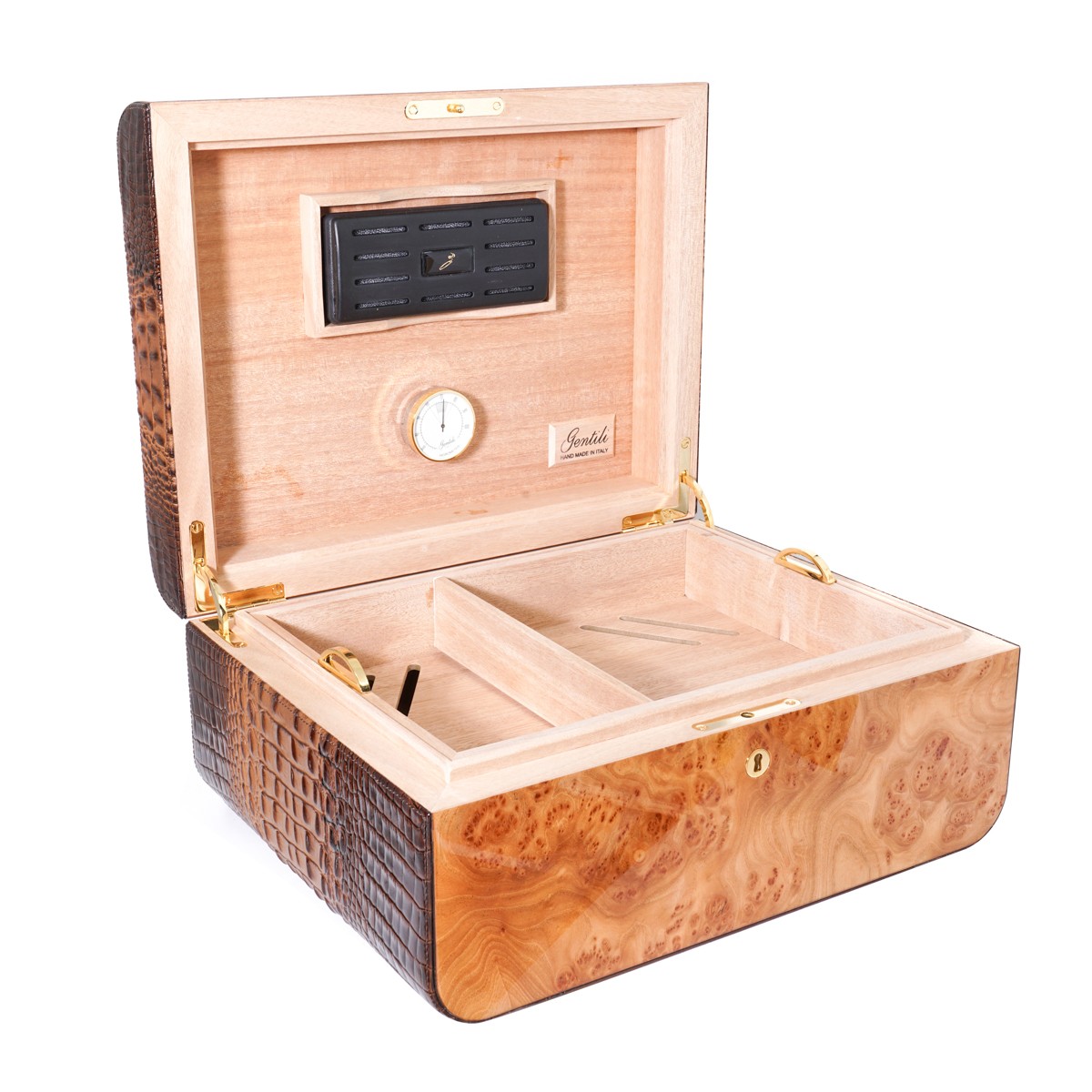 Gentili Emilio Braunes Leder +
  Humidor aus Holzfurnier 373021