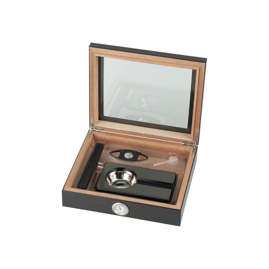 Hauser Carbon Carbon Glass
  Humidor Set Cigar Scissors, Cigar
  Ashtray 569183