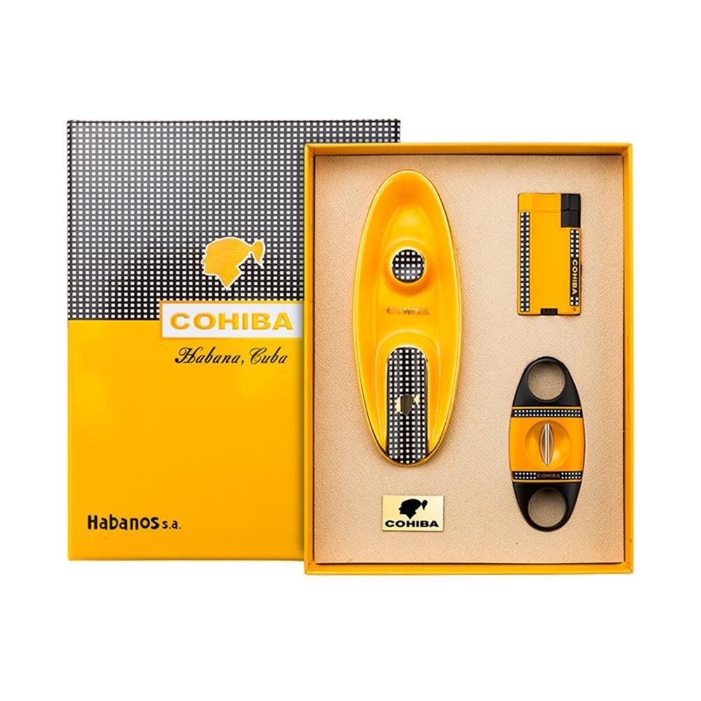 Cohiba Metal Sarı/Siyah Puro
  Seti  2 Torch Çakmak, Puro Küllüğü,
  V-Cut Puro Kesici  8097AT