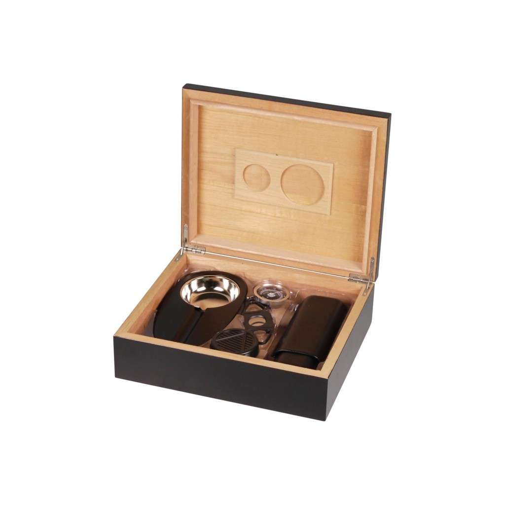 Hauser Schwarzlack-Humidor
  Set Zigarrenschere, Zigarrenetui, Zigarre
  Aschenbecher 569112