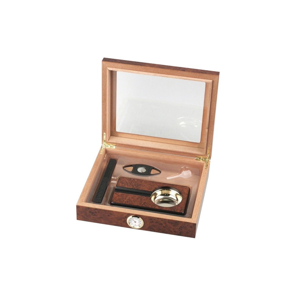 Hauser Brown Wood
  Coated Glass Humidor Set Cigar
  Scissors, Cigar Ashtray 569182