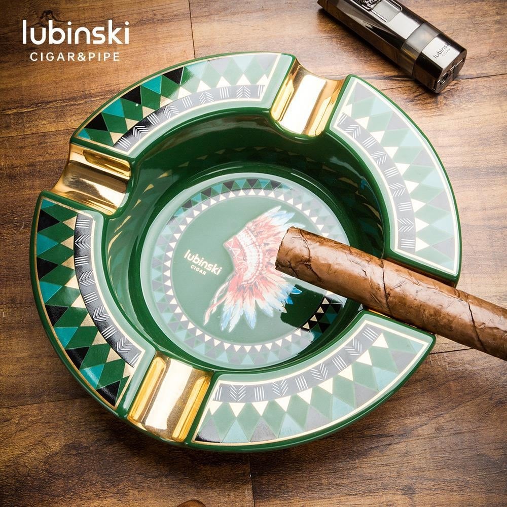 Lubinski Ceramic 4 Cigar Capacity Cigar Ashtray Green 5575AT