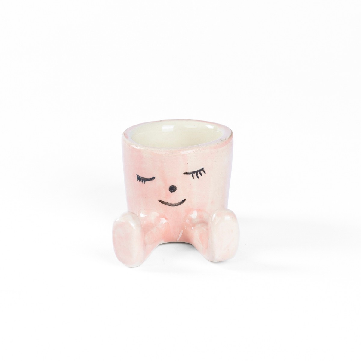 Açık Pembe Oturan Seramik Saksı