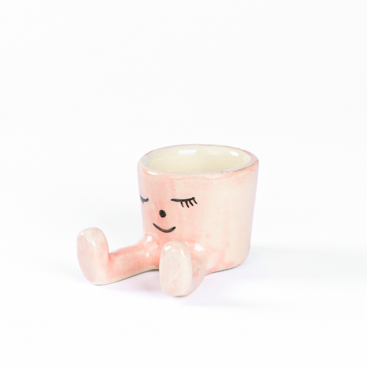 Açık Pembe Oturan Seramik Saksı