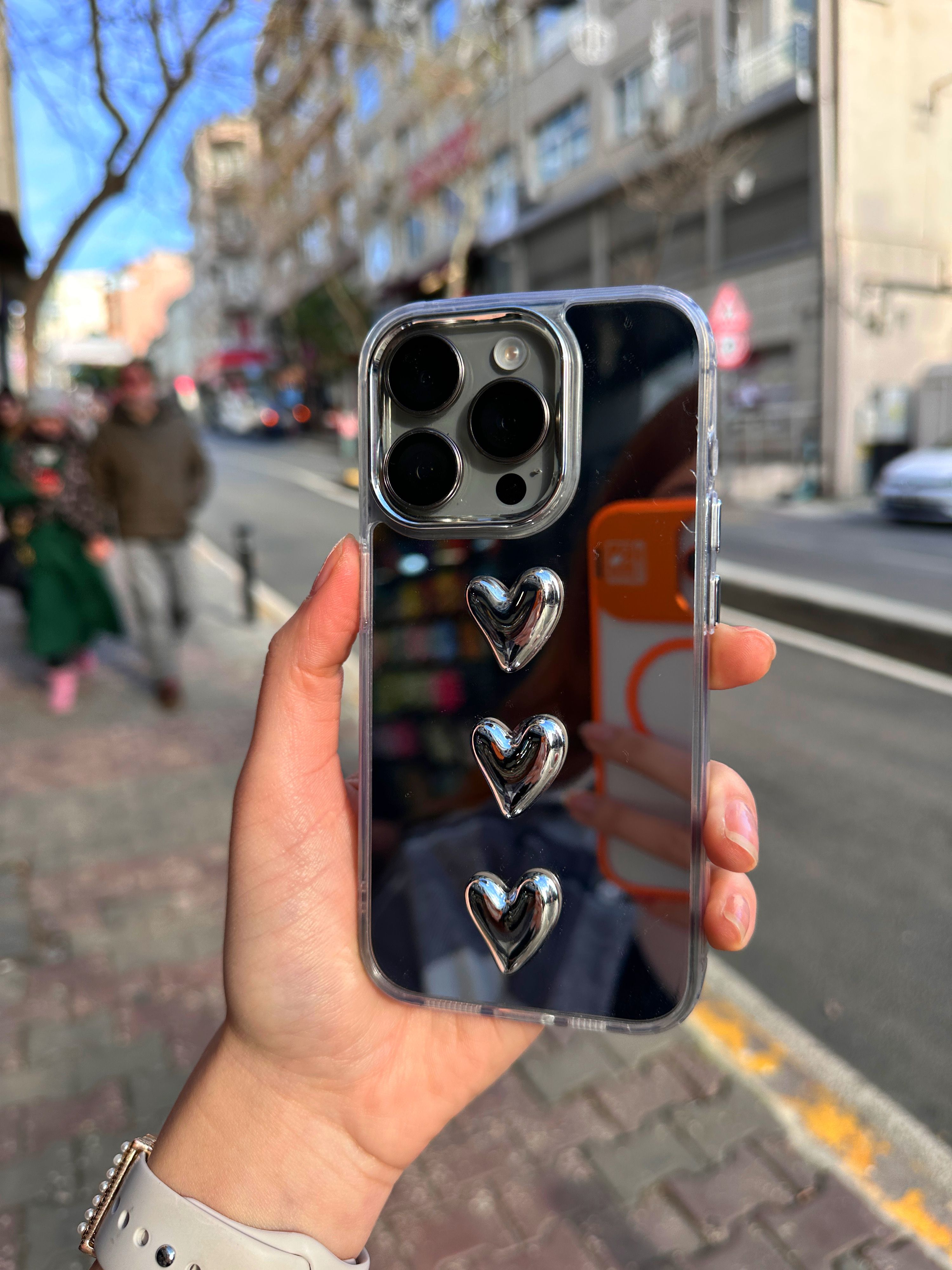 iPhone Aynalı Kalpli Kılıf 