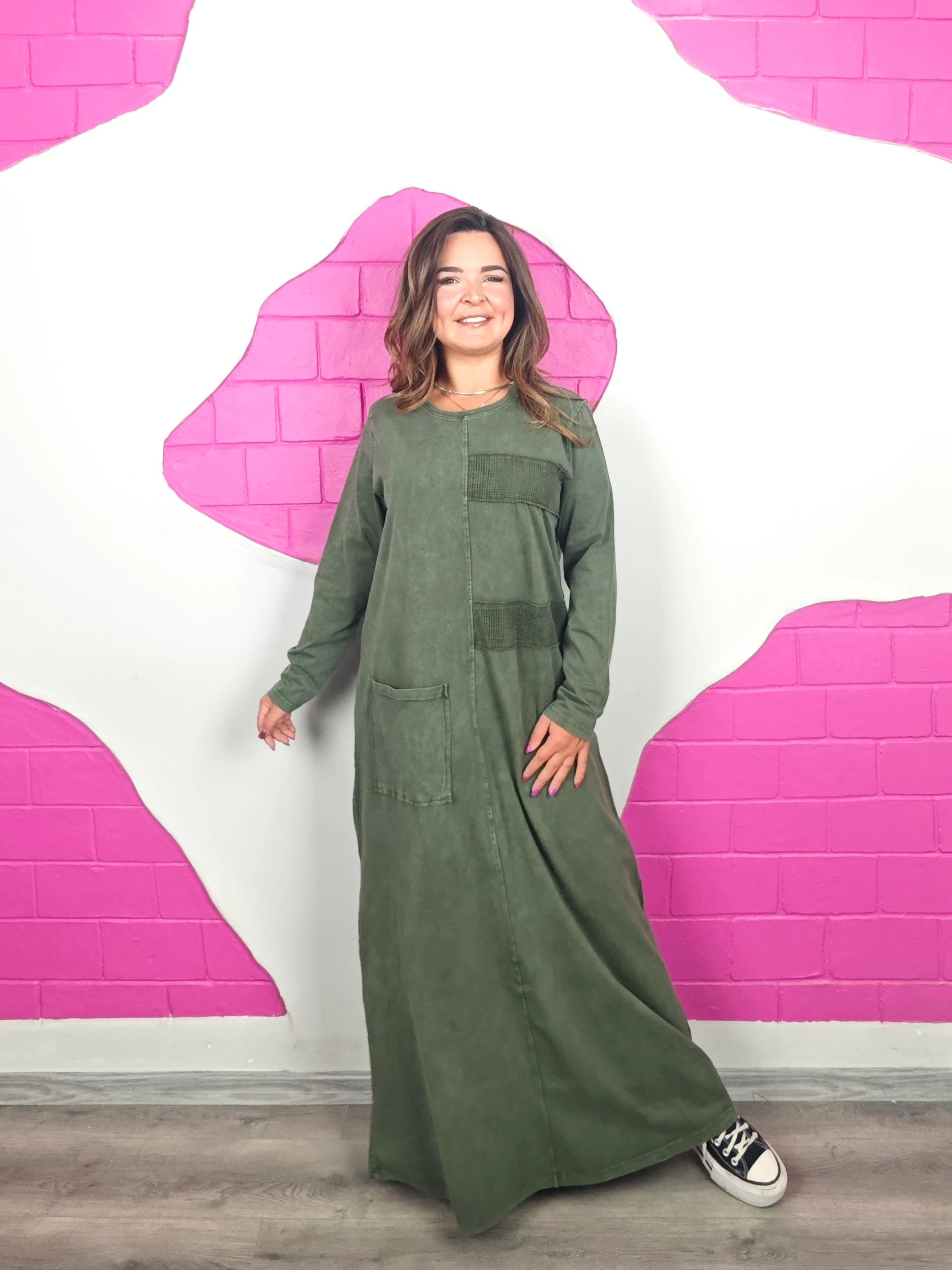 BÜYÜK BEDEN YIKAMALI FİLE HAKİ ELBİSE