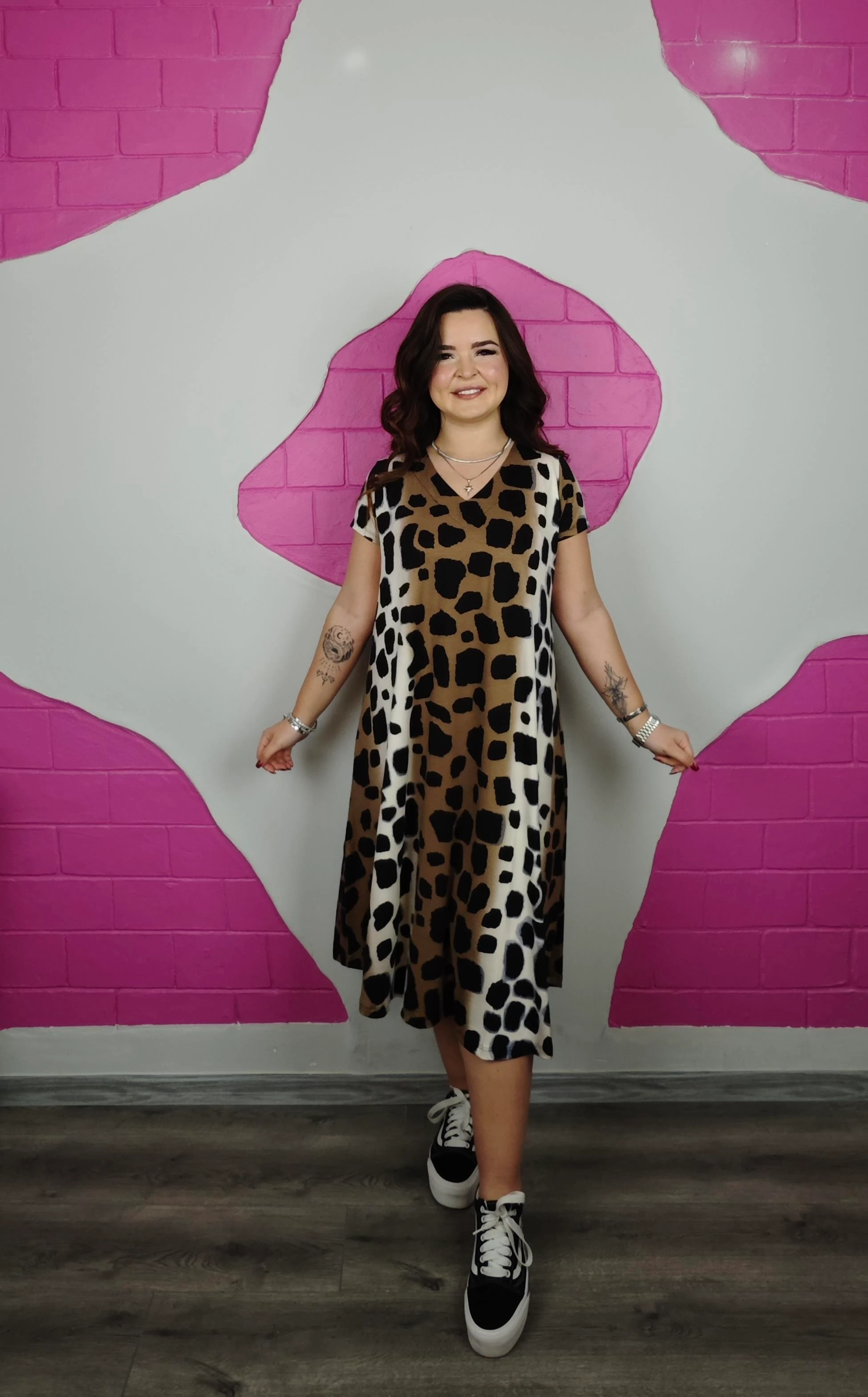 VİSKON PENYE GEÇİŞLİ LEOPAR DESENLİ ELBİSE