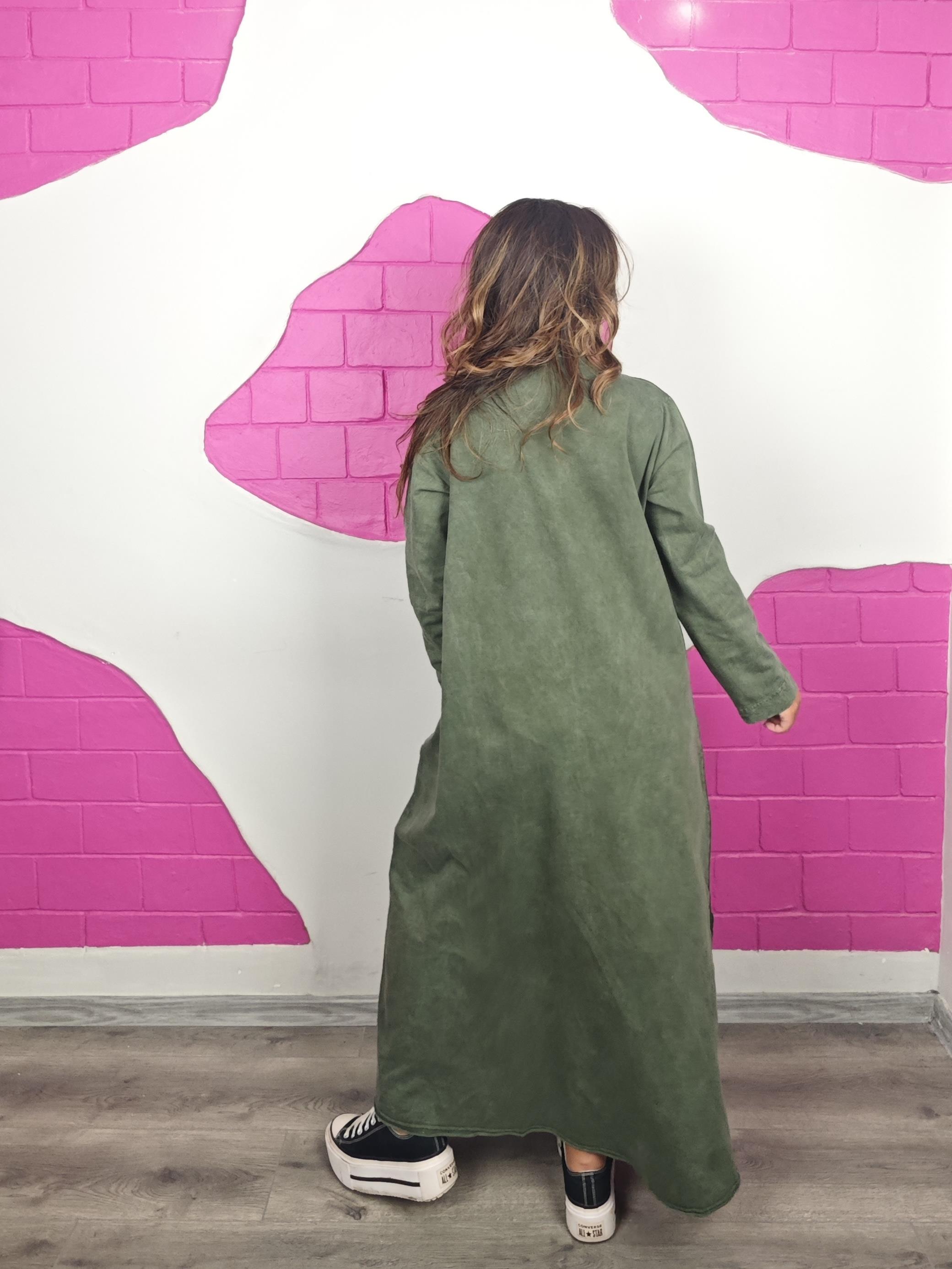 BÜYÜK BEDEN YIKAMALI HAKİ TRİKO ELBİSE