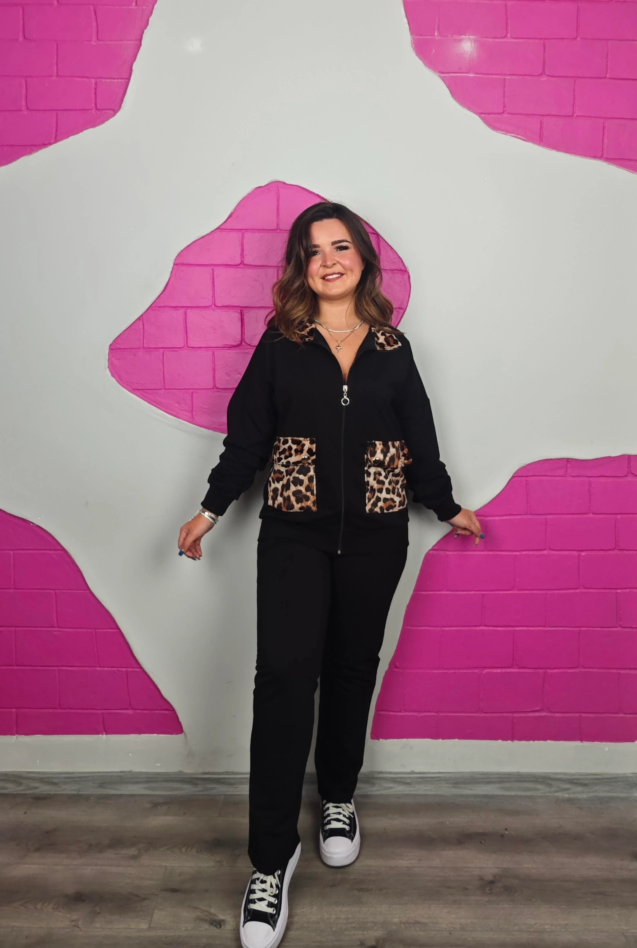 BÜYÜK BEDEN LEOPAR CEP DETAYLI TAKIM