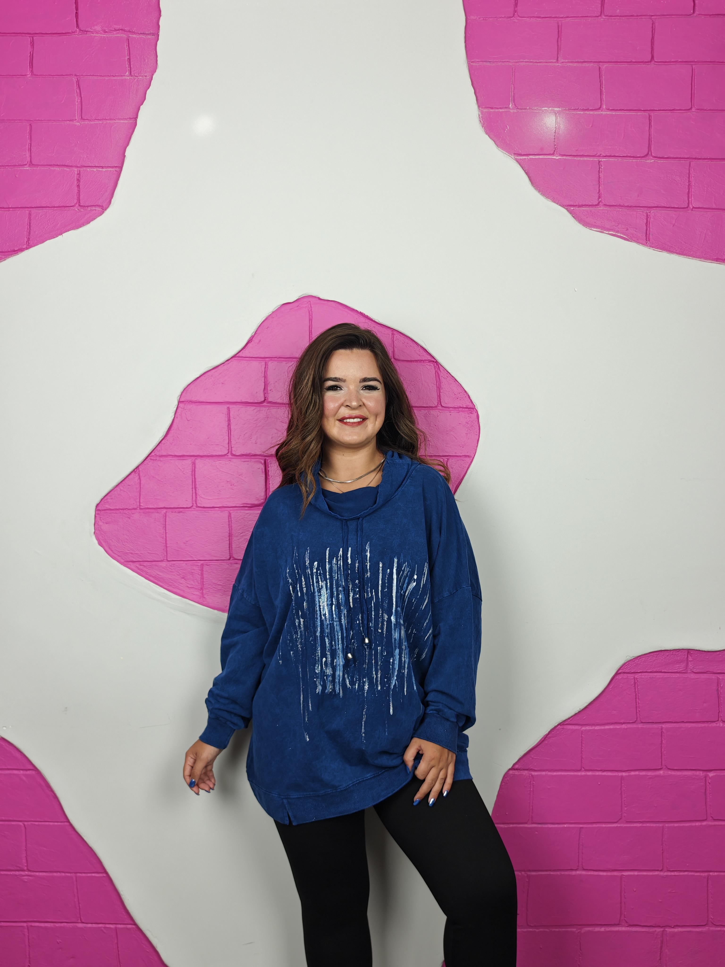 BATTAL BEDEN YAKALI YIKAMAL MAVI SWEATSHIRT