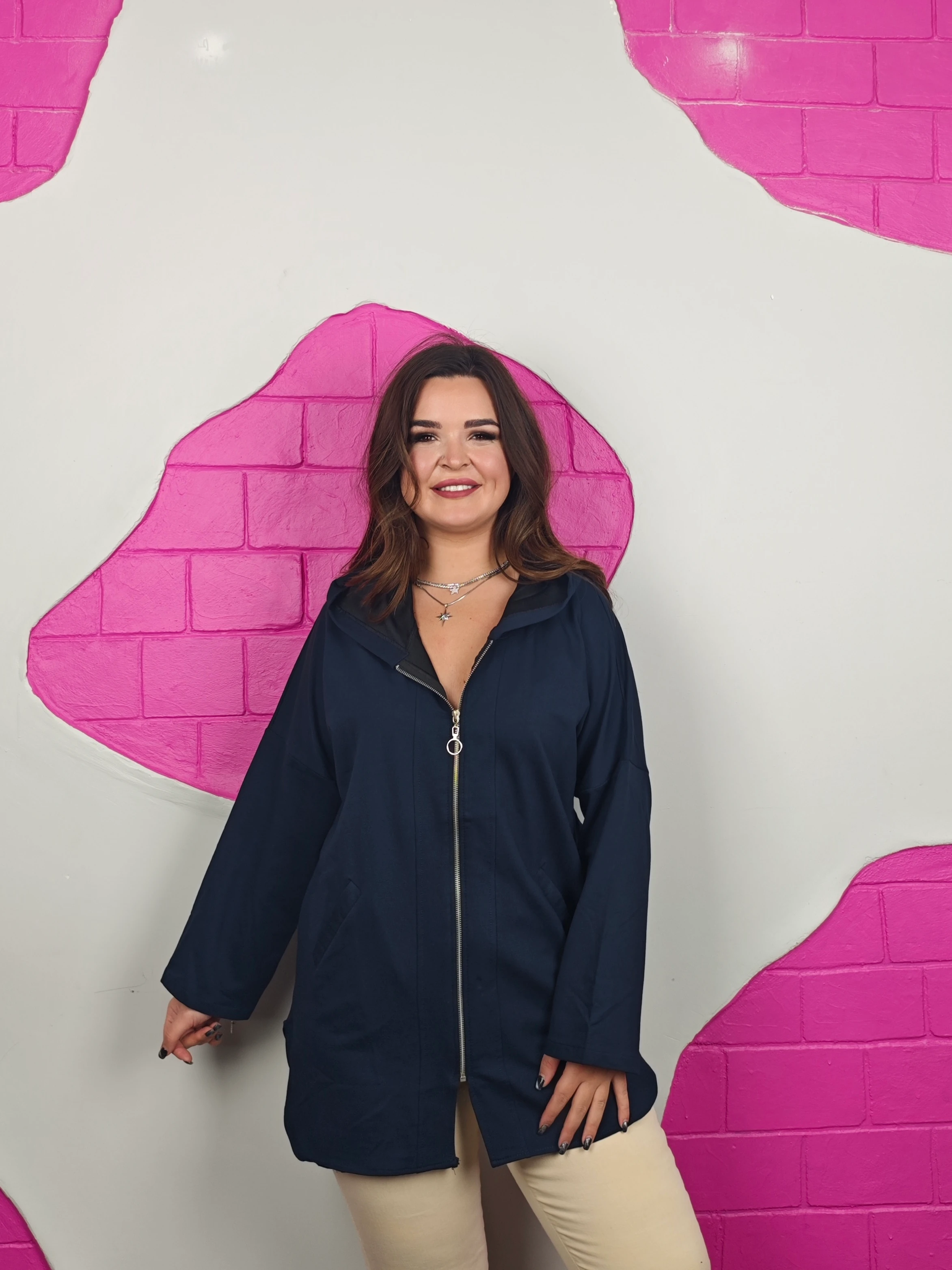 BÜYÜK BEDEN LACİVERT FERMUARLI SWEATSHIRT