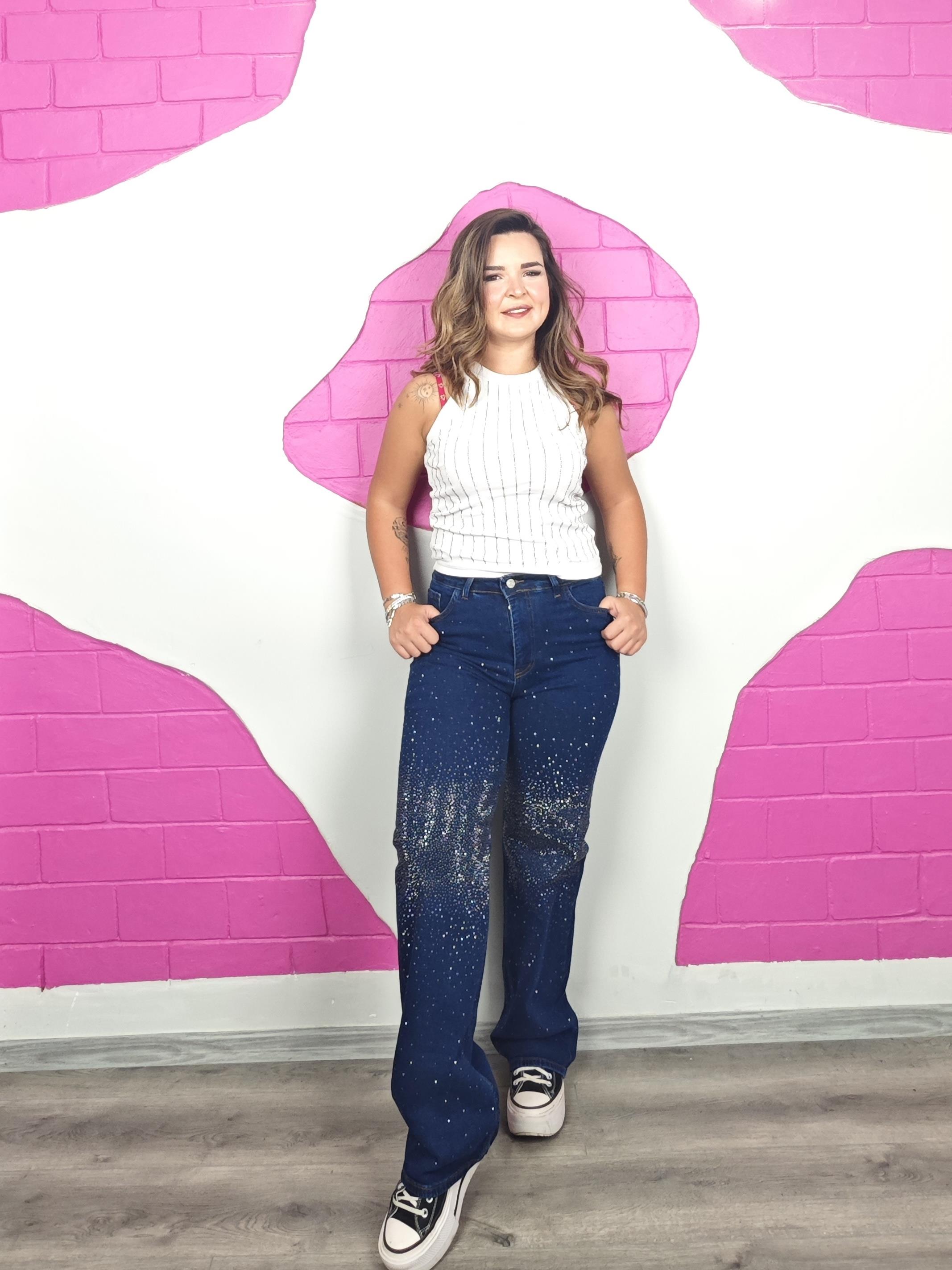 BÜYÜK BEDEN MAVİ TAŞLI KOT PANTOLON