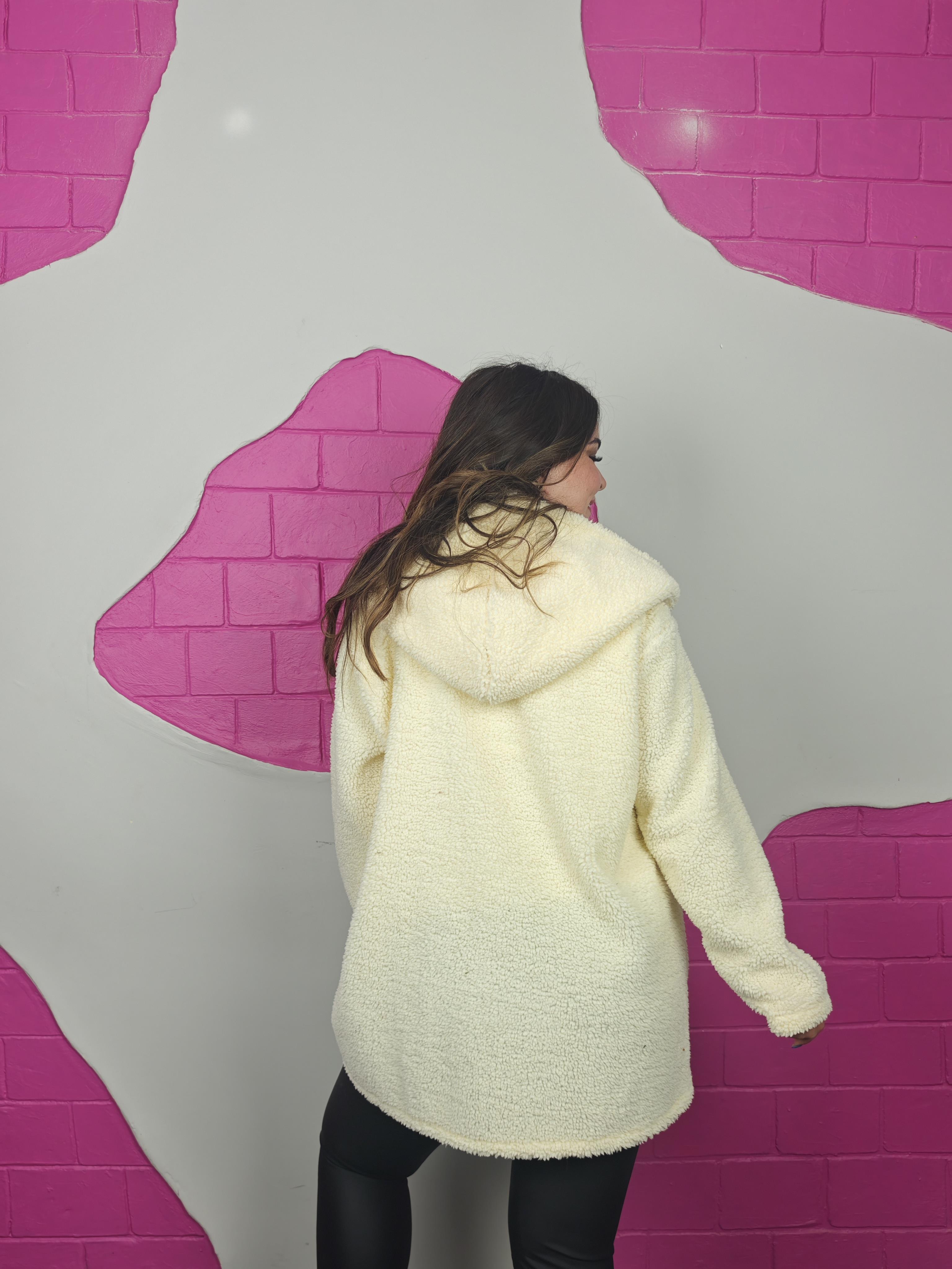 BÜYÜK BEDEN TEDDY KAPÜŞONLU EKRU KABAN